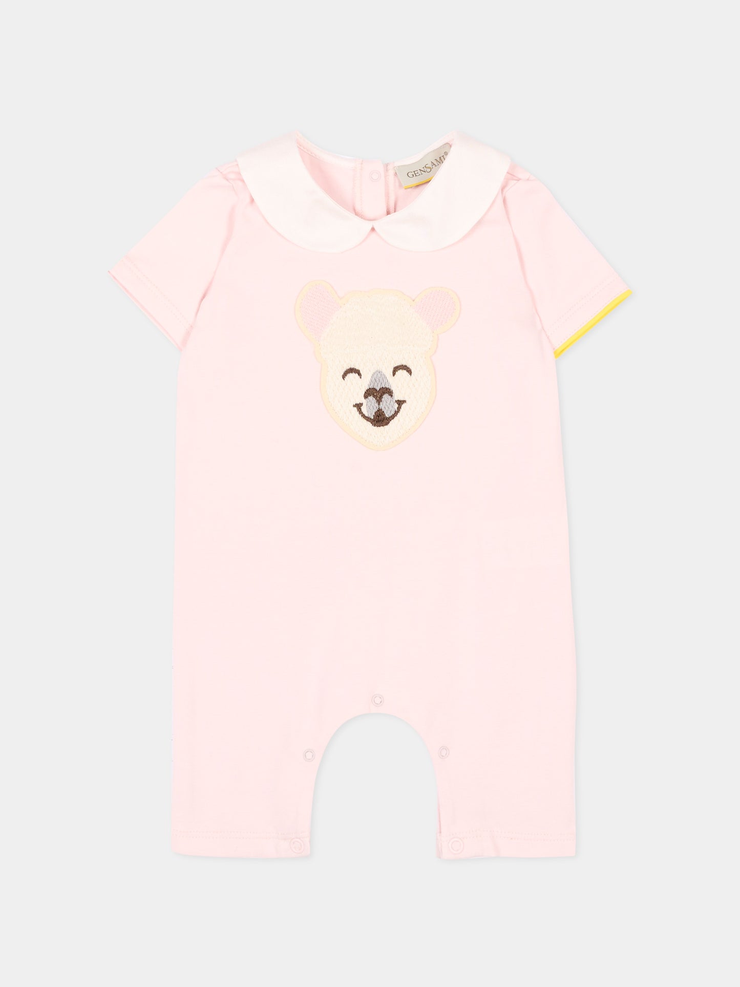 Pagliaccetto rosa per neonata con ricamo alpaca,Gensami,ROSHORT-ALP-J LIGHT PINK