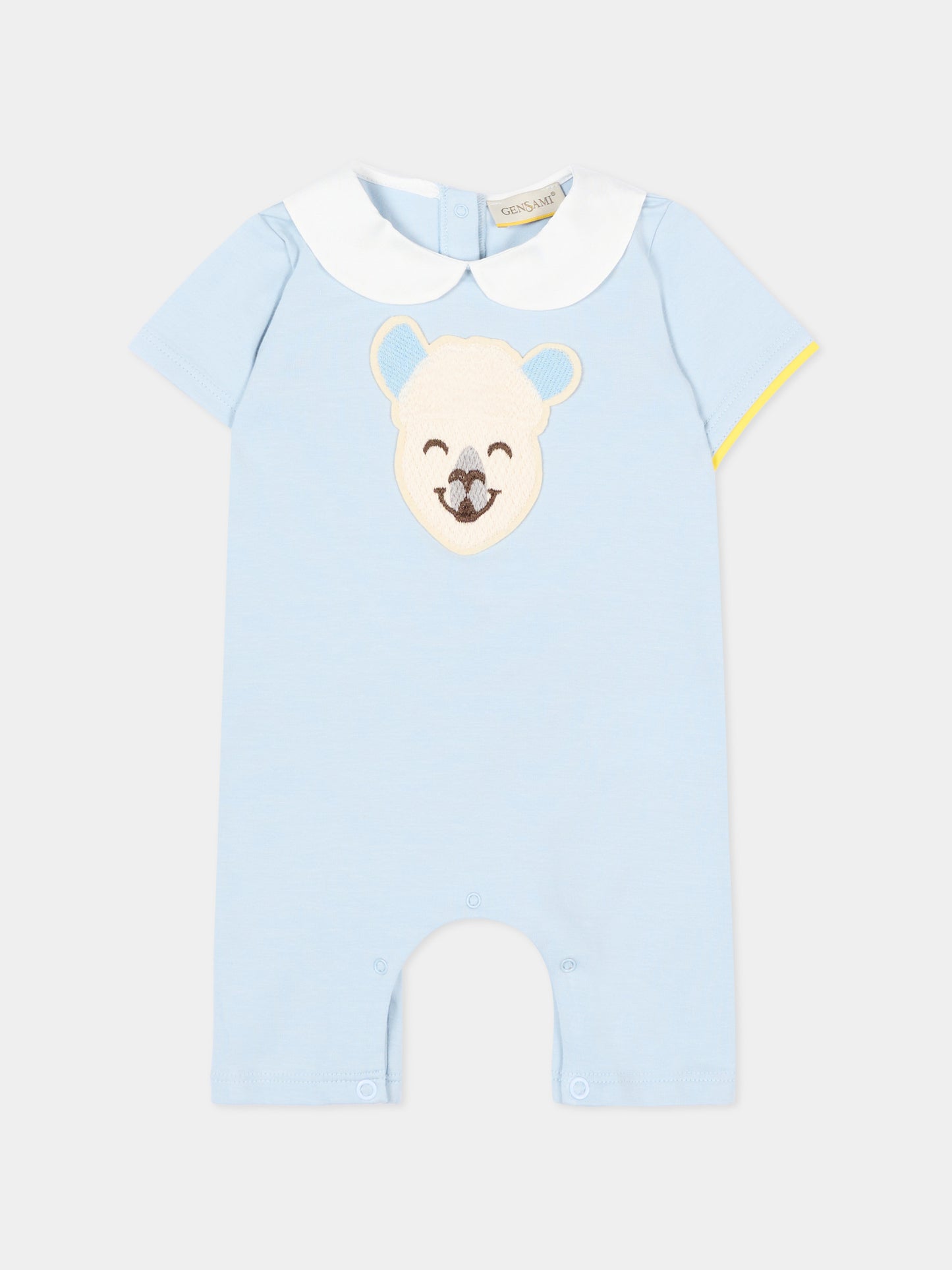 Pagliaccetto celeste per neonato con ricamo alpaca,Gensami,ROSHORT-ALP-J LIGHT BLUE