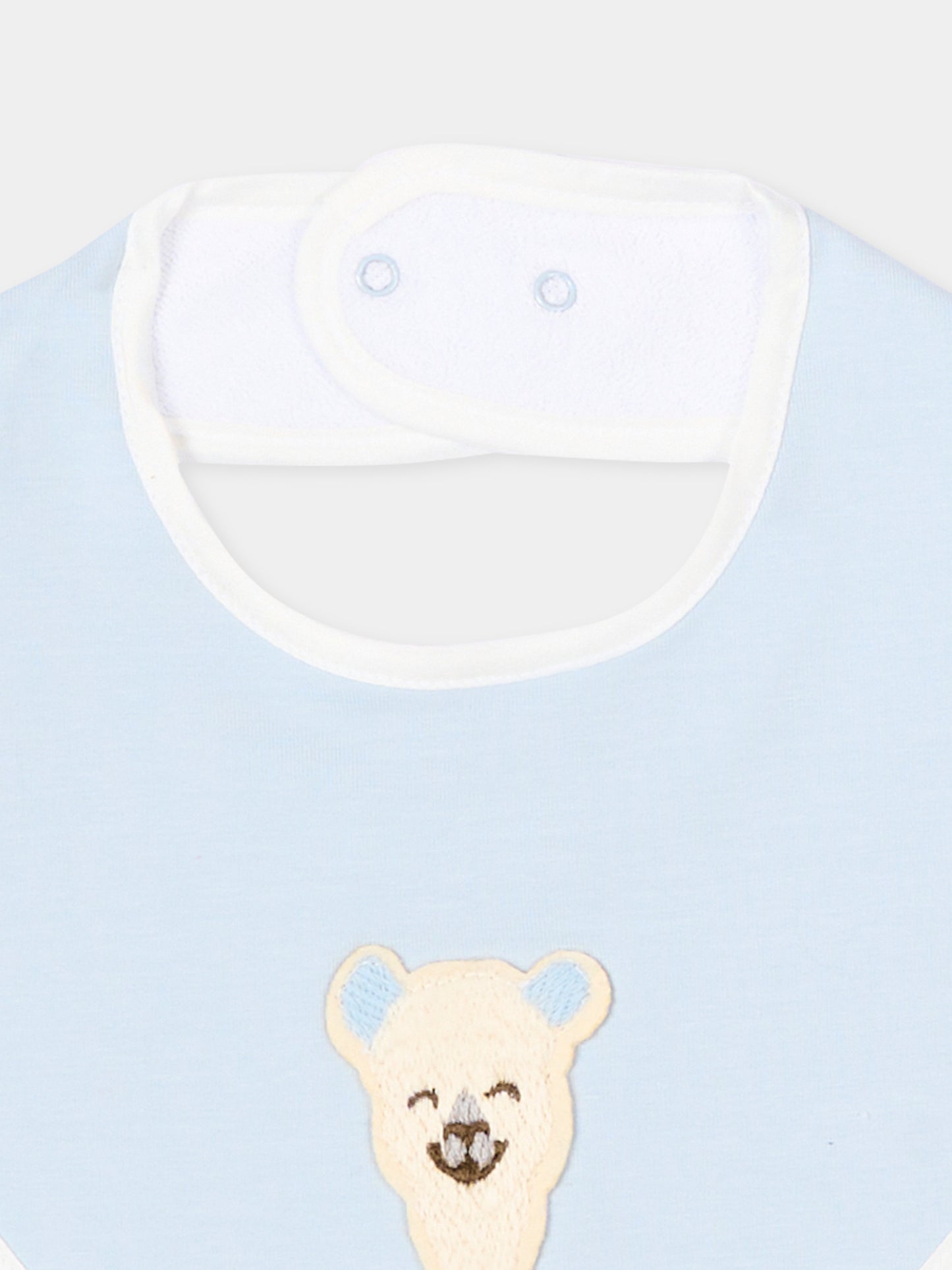 Bavaglino celeste con ricamo alpaca,Gensami,BIB-ALP-J LIGHT BLUE
