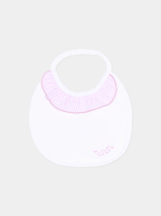 Bavaglino bianco per neonata con volant,Nanán,E26478L