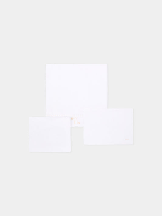 Lenzuola bianche per neonati con profili beige,Nanán,E26407BE