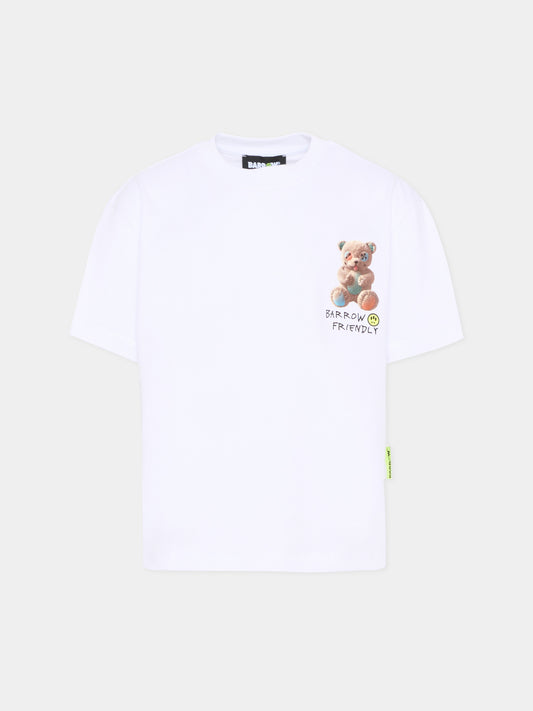 T-Shirt bianca per bambini con orsetto,Barrow,S6BKJUTH003 002