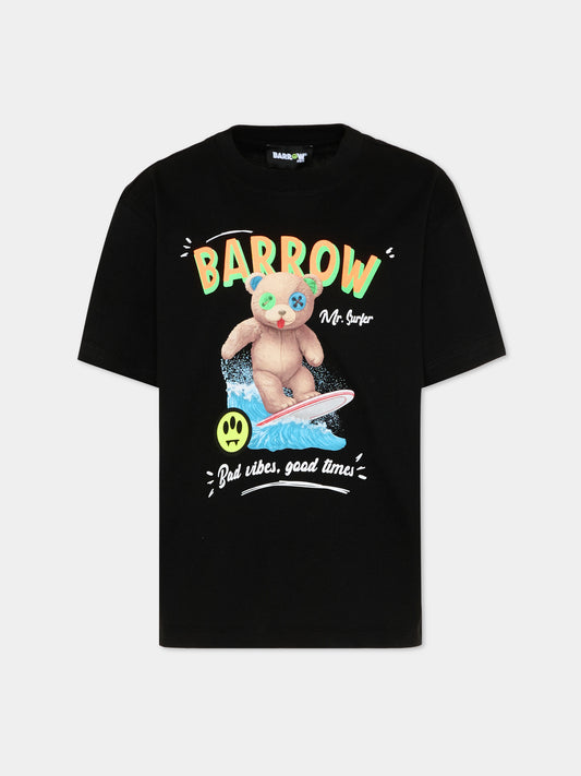 T-Shirt nera per bambino con orsetto,Barrow,S6BKJUTH239 110