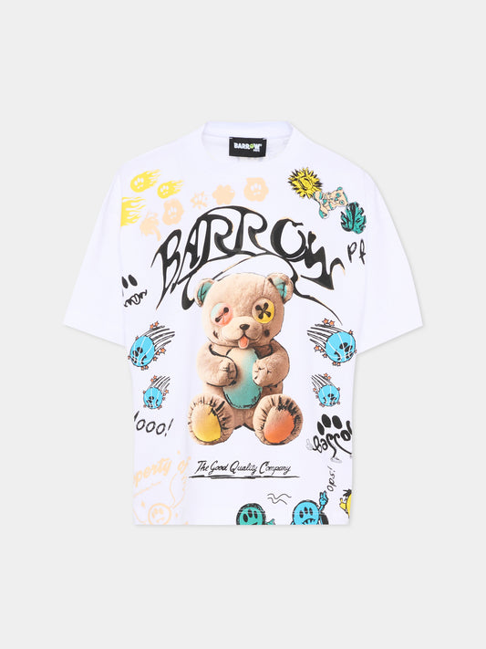 T-Shirt bianca Barrow per bambini stampa orsetto,Barrow,S6BKJUTH076 002