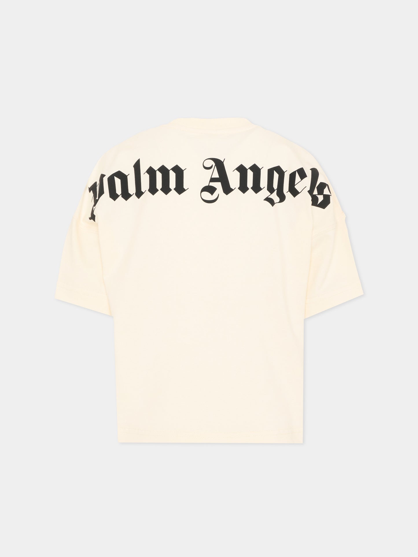T-Shirt avorio per bambini con logo,Palm Angels,PBAA002S26JER001 002