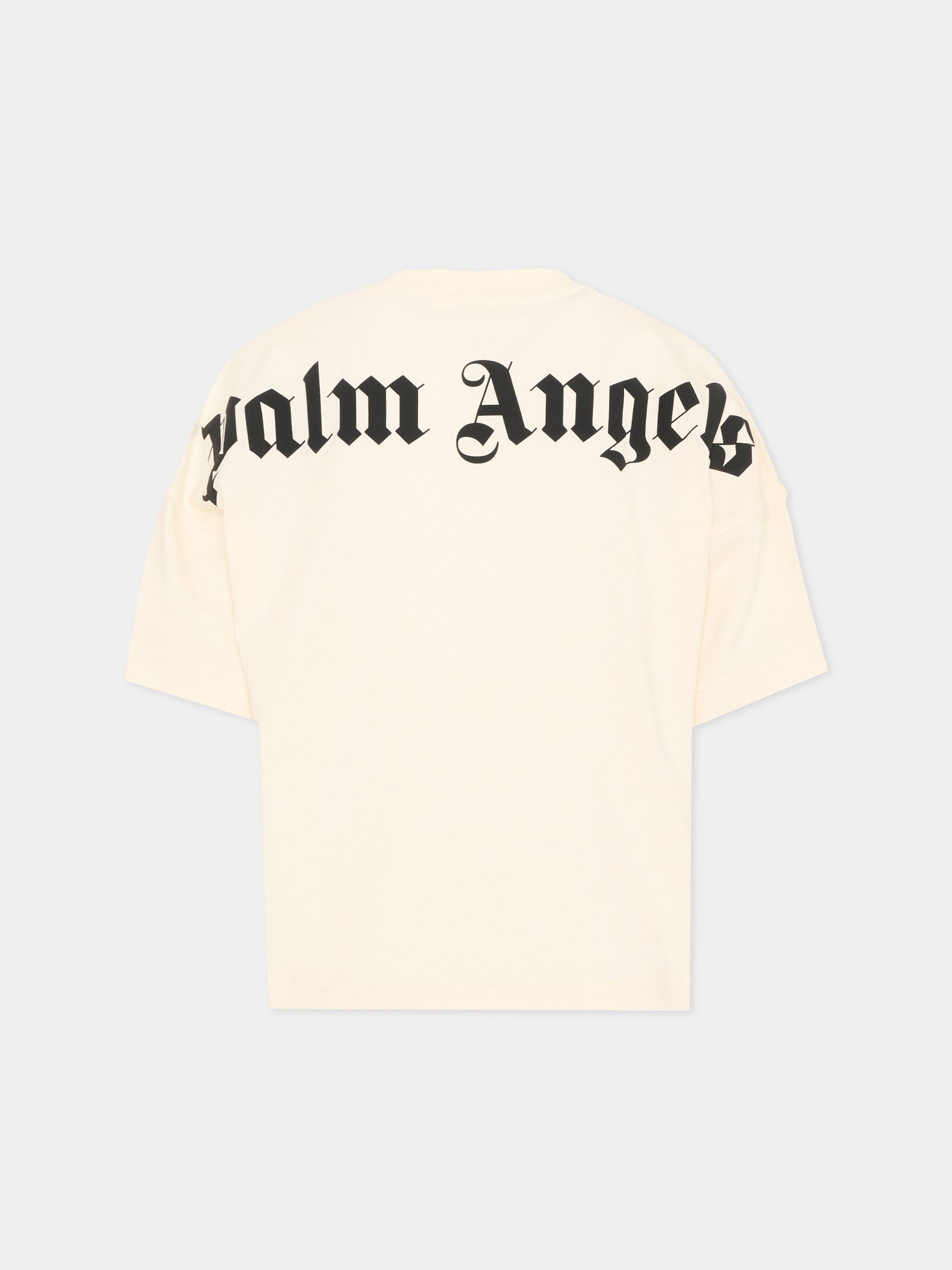 T-Shirt avorio per bambini con logo,Palm Angels,PBAA002S26JER001 002
