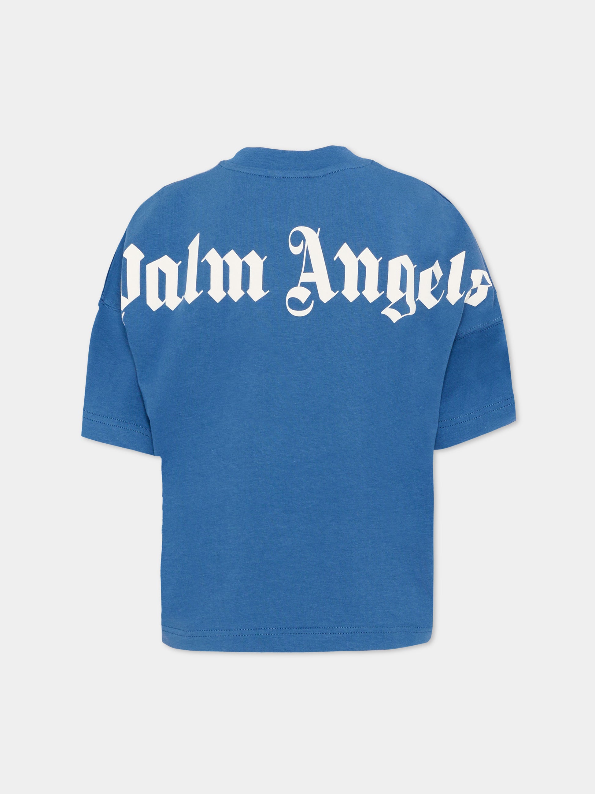 T-Shirt blu per bambini con logo,Palm Angels,PBAA002S26JER001 060