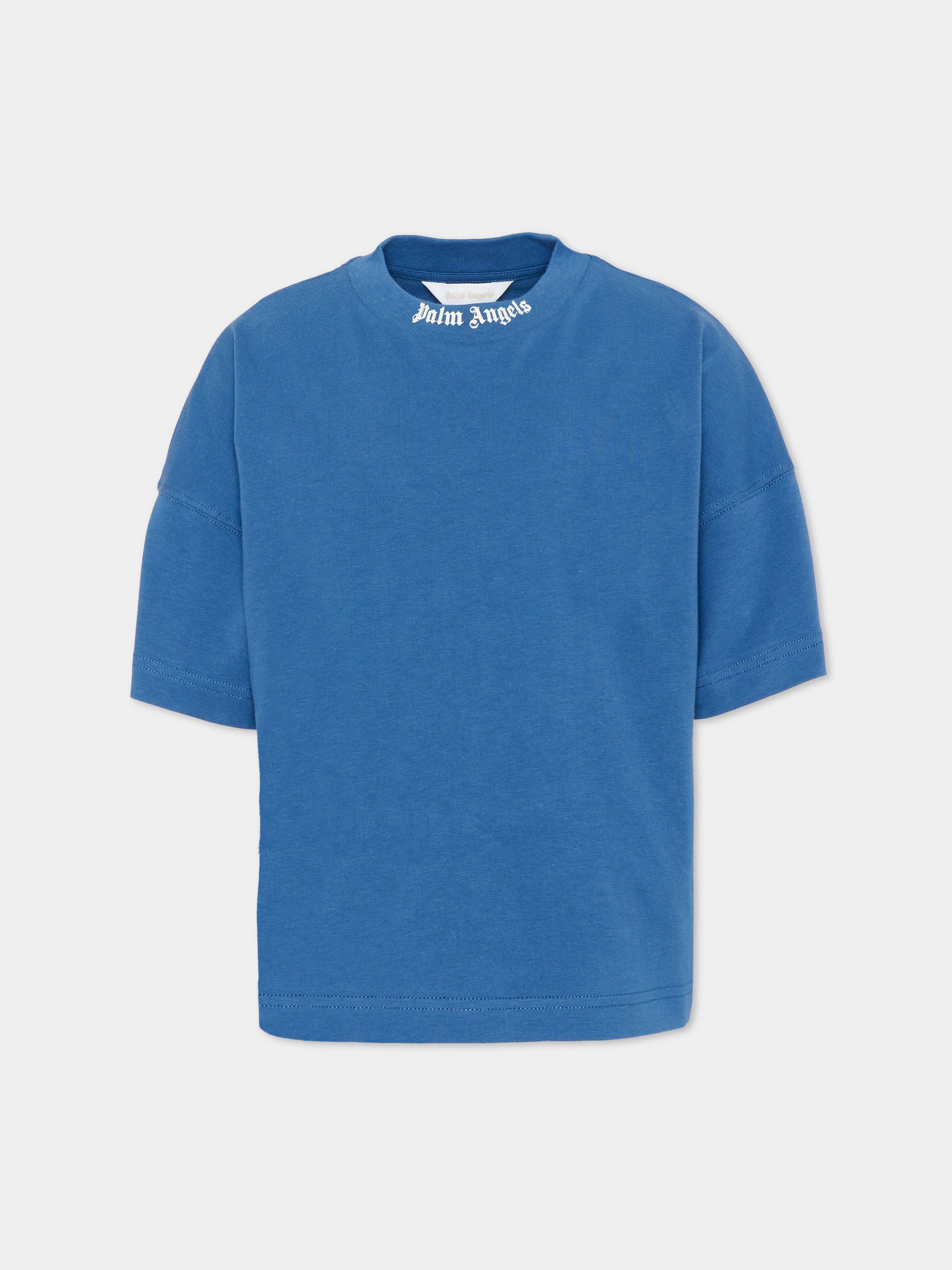 T-Shirt blu per bambini con logo,Palm Angels,PBAA002S26JER001 060