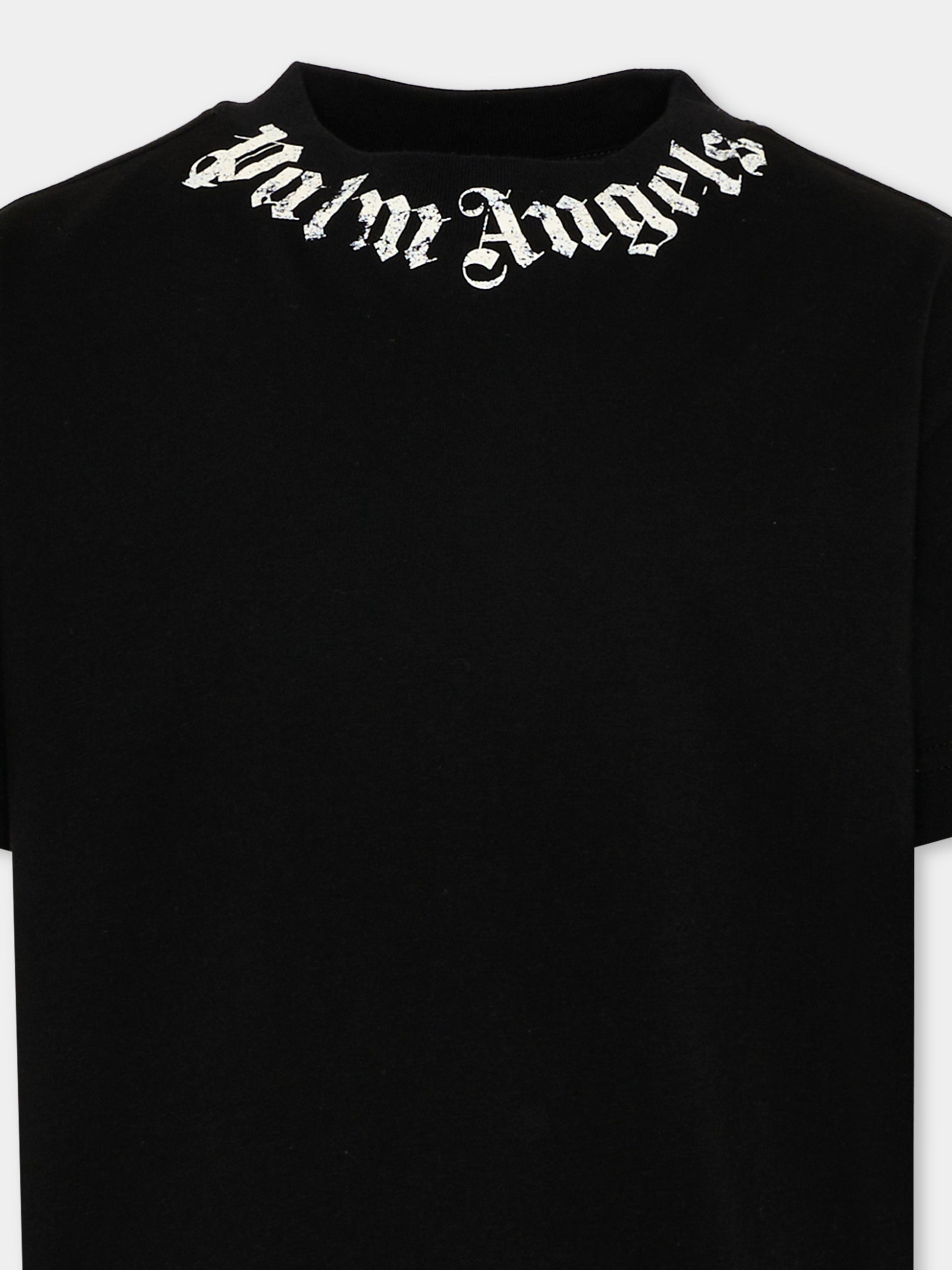 T-Shirt nera per bambini con logo,Palm Angels,PBAA003S26JER004 110