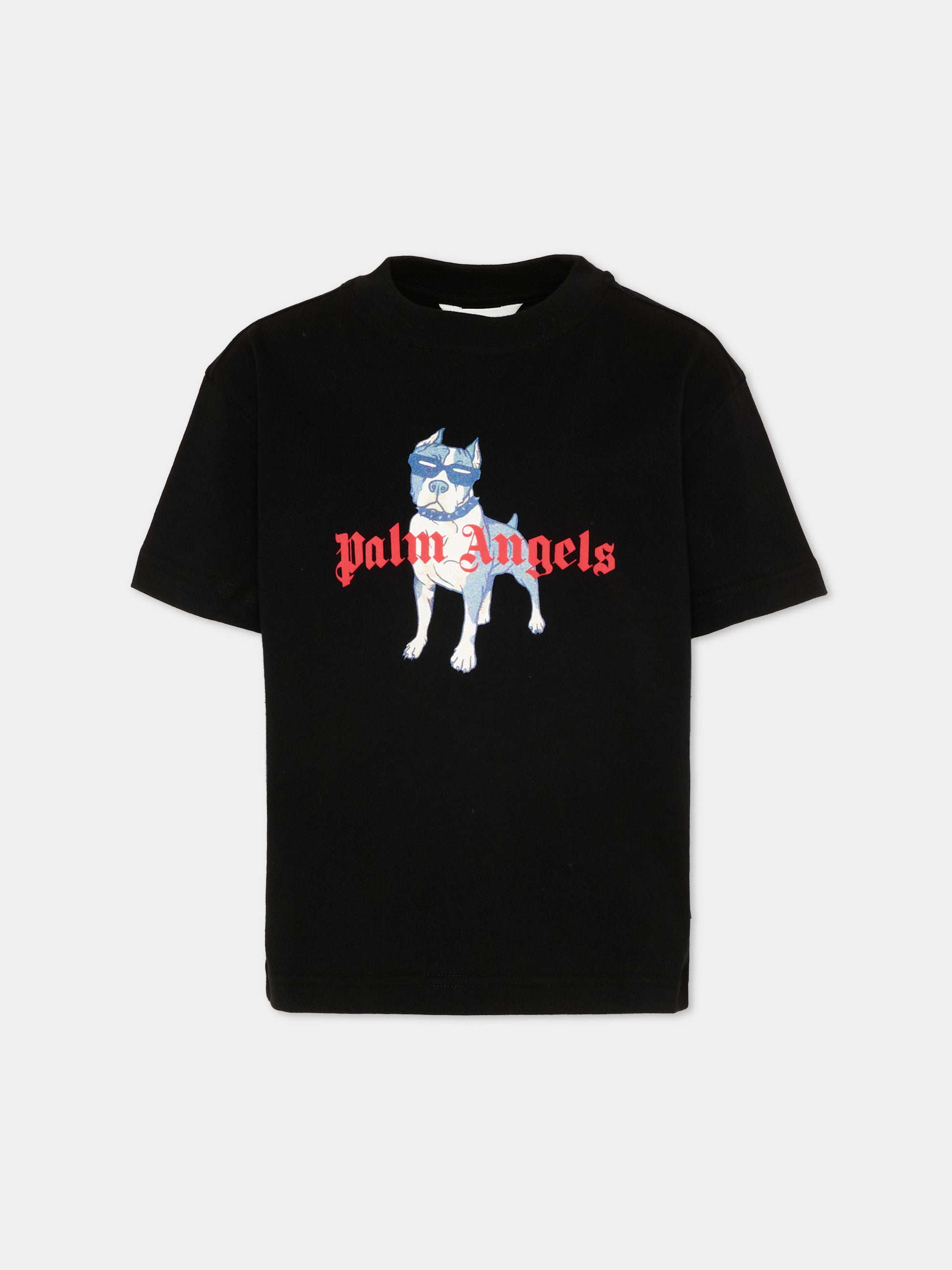 T-Shirt nera per bambino con cane,Palm Angels,PBAA003S26JER008 110