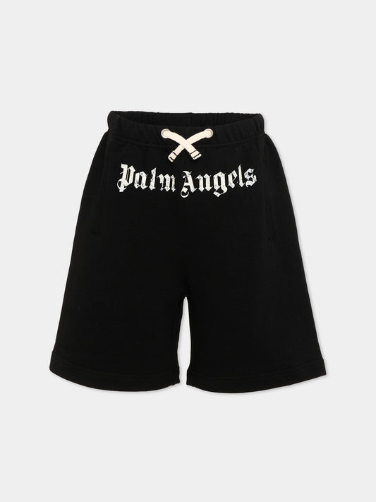 Shorts sportivi neri per bambini con logo,Palm Angels,PBCI006S26FLE003 110