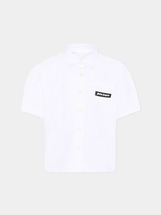 Camicia bianca per bambino con logo,Palm Angels,PBGG003S26FAB001 002
