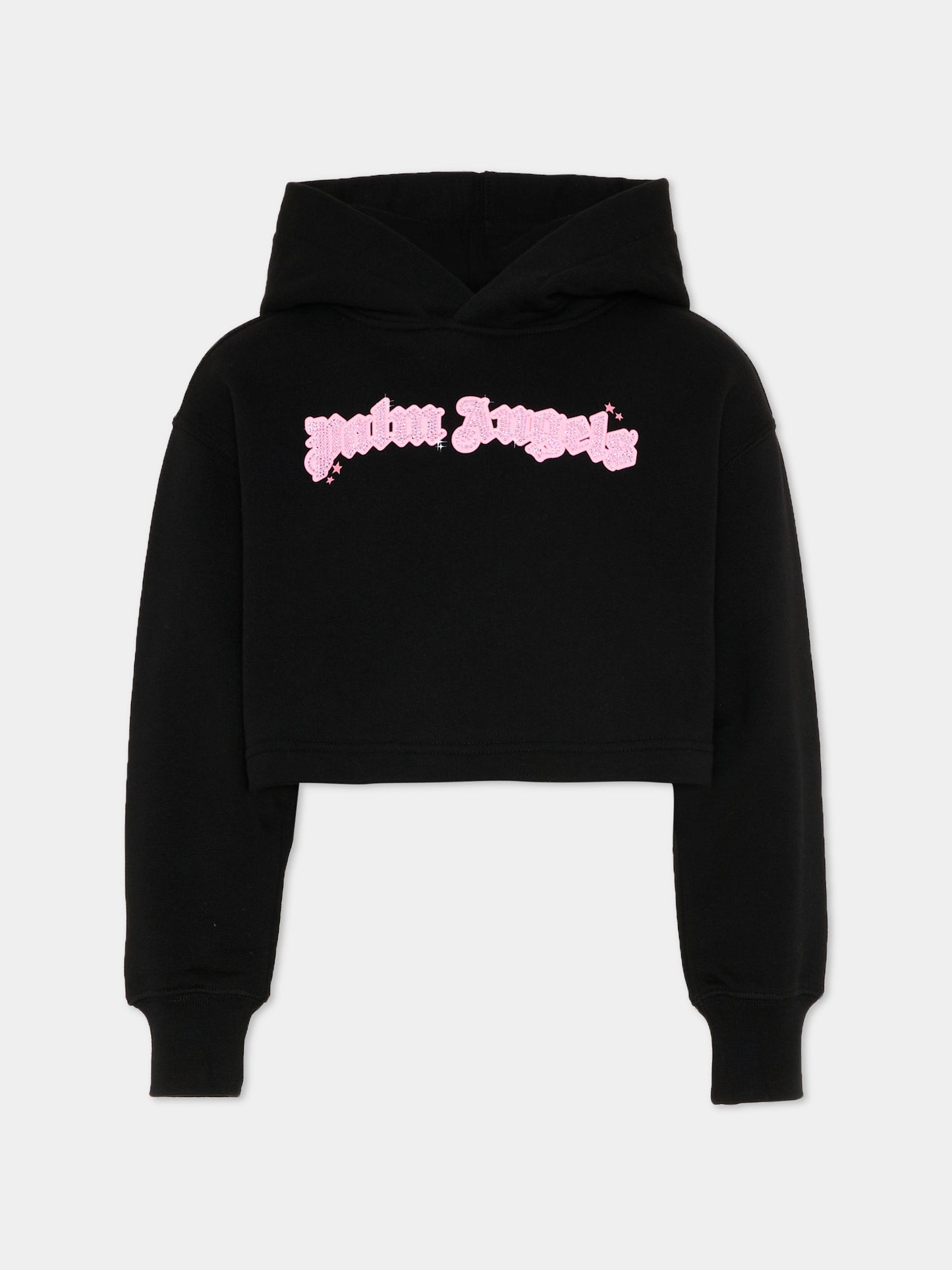 Felpa nera per bambina con logo strass,Palm Angels,PGBB006S26FLE001 110
