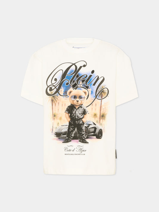 T-Shirt bianca per bambino con orsetto,Philipp Plein Junior,S6PHJBTH061 002