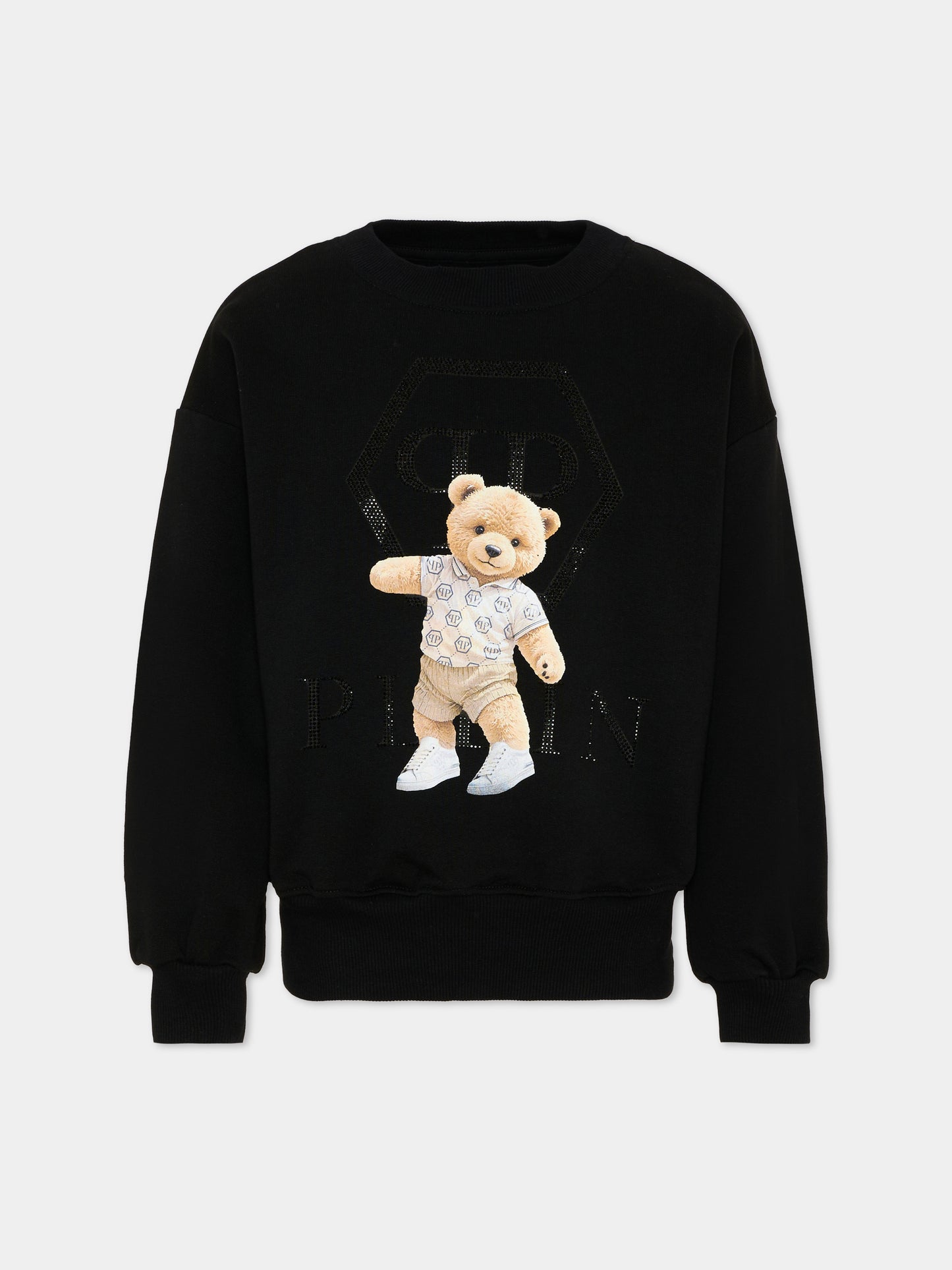 Felpa nera per bambina con orsetto,Philipp Plein Junior,S6PHJGSW203 110