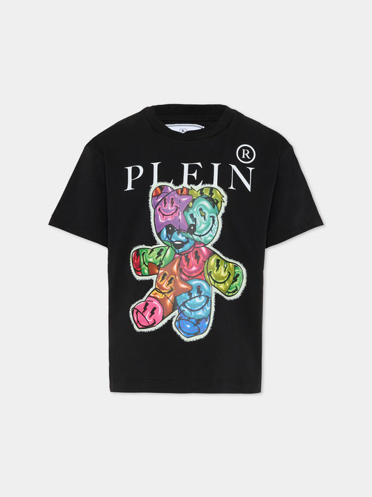 T-shirt nera per bambina con orsetto,Philipp Plein Junior,S6PHJGTH160 110