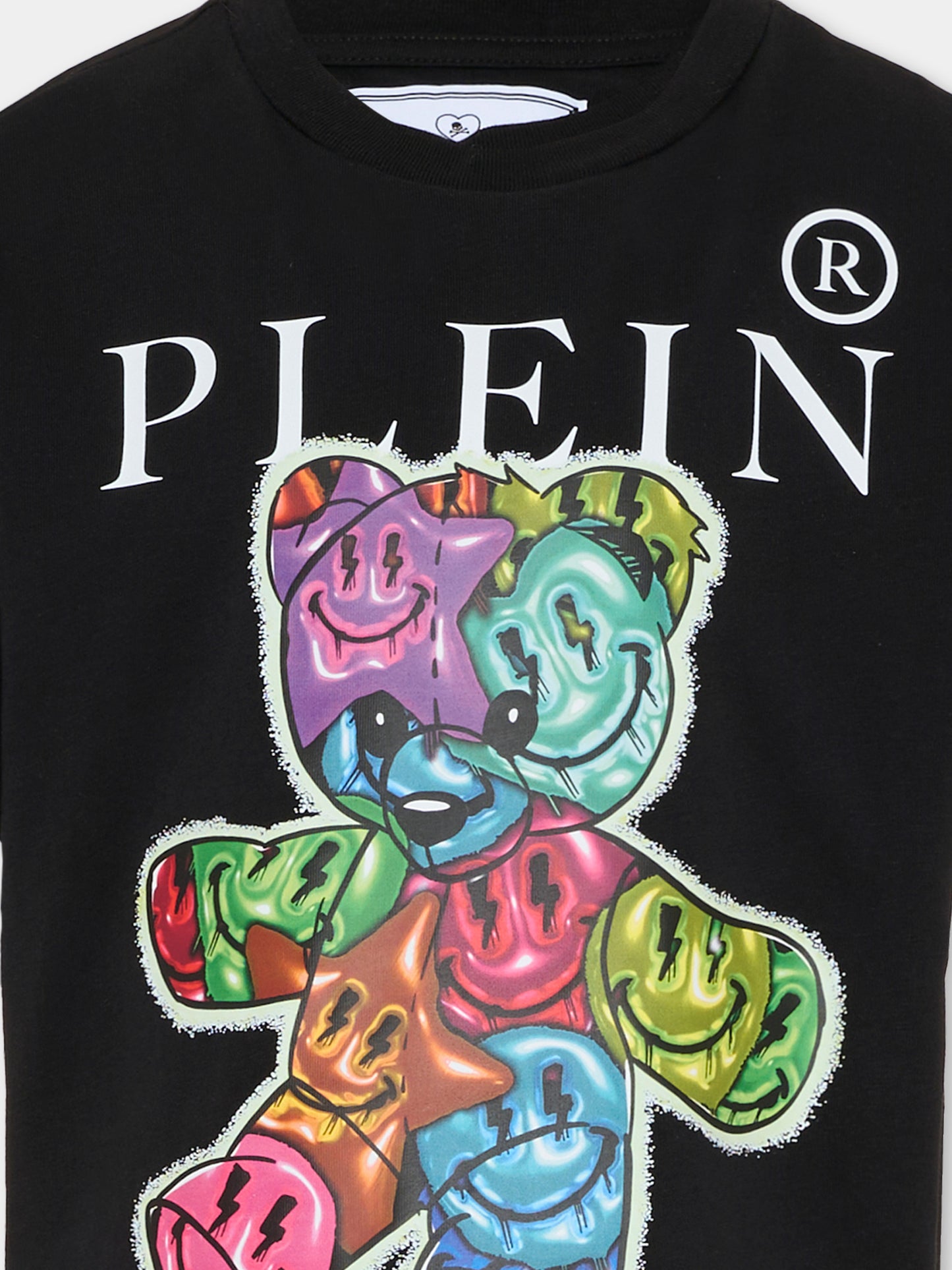 T-shirt nera per bambina con orsetto,Philipp Plein Junior,S6PHJGTH160 110