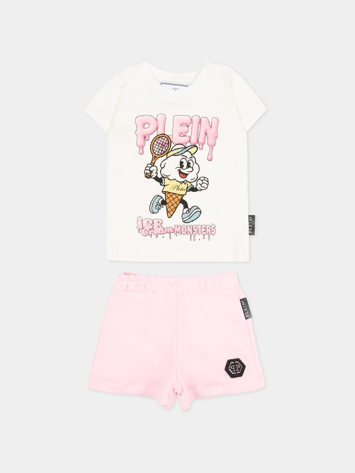 Completo sportivo bianco per neonata con strass,Philipp Plein Junior,S6PHNGTT256 002/16