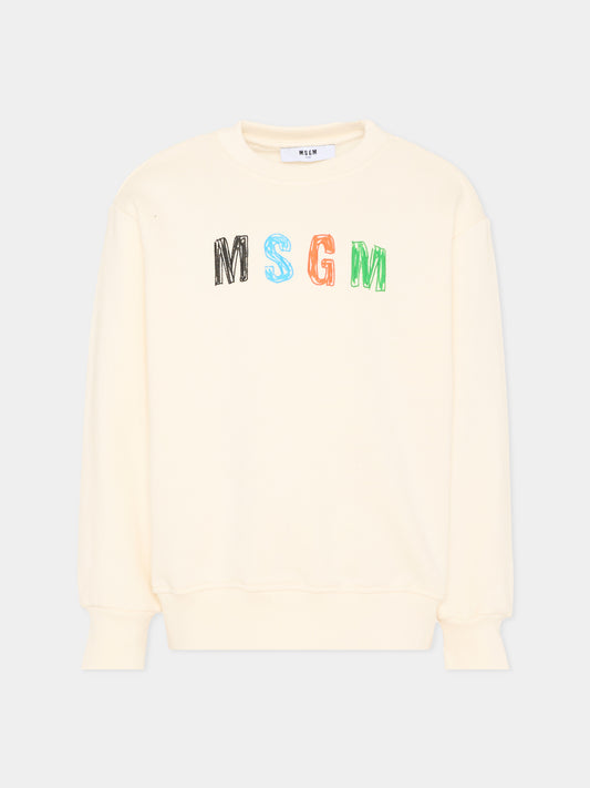 Felpa avorio per bambino con logo,Msgm Kids,S6MSJBSW237 013
