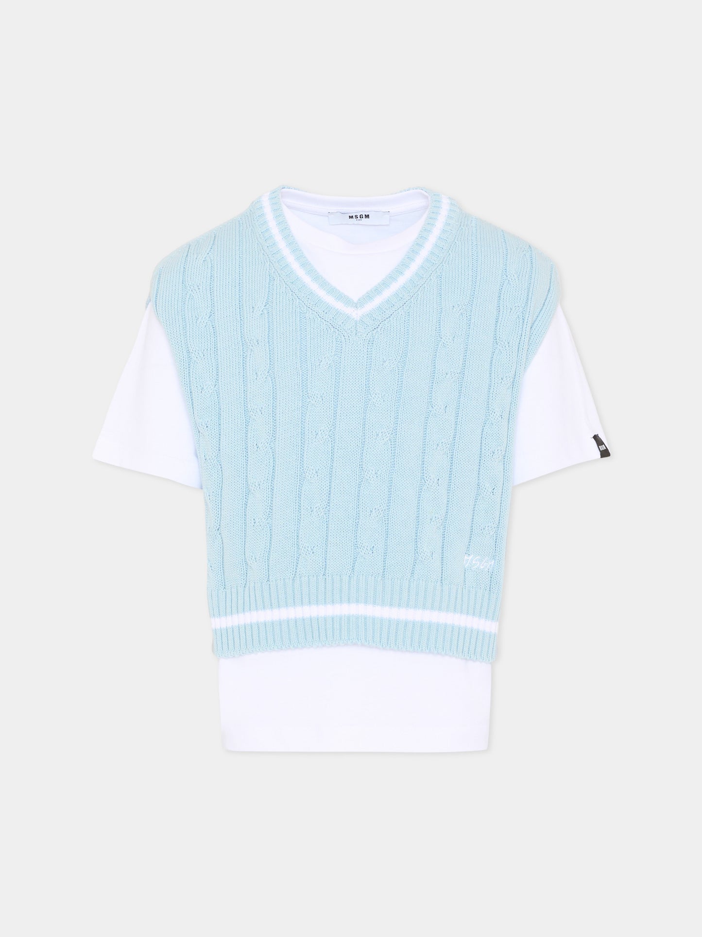 Gilet celeste per bambino con logo,Msgm Kids,S6MSJBTH058 001/80