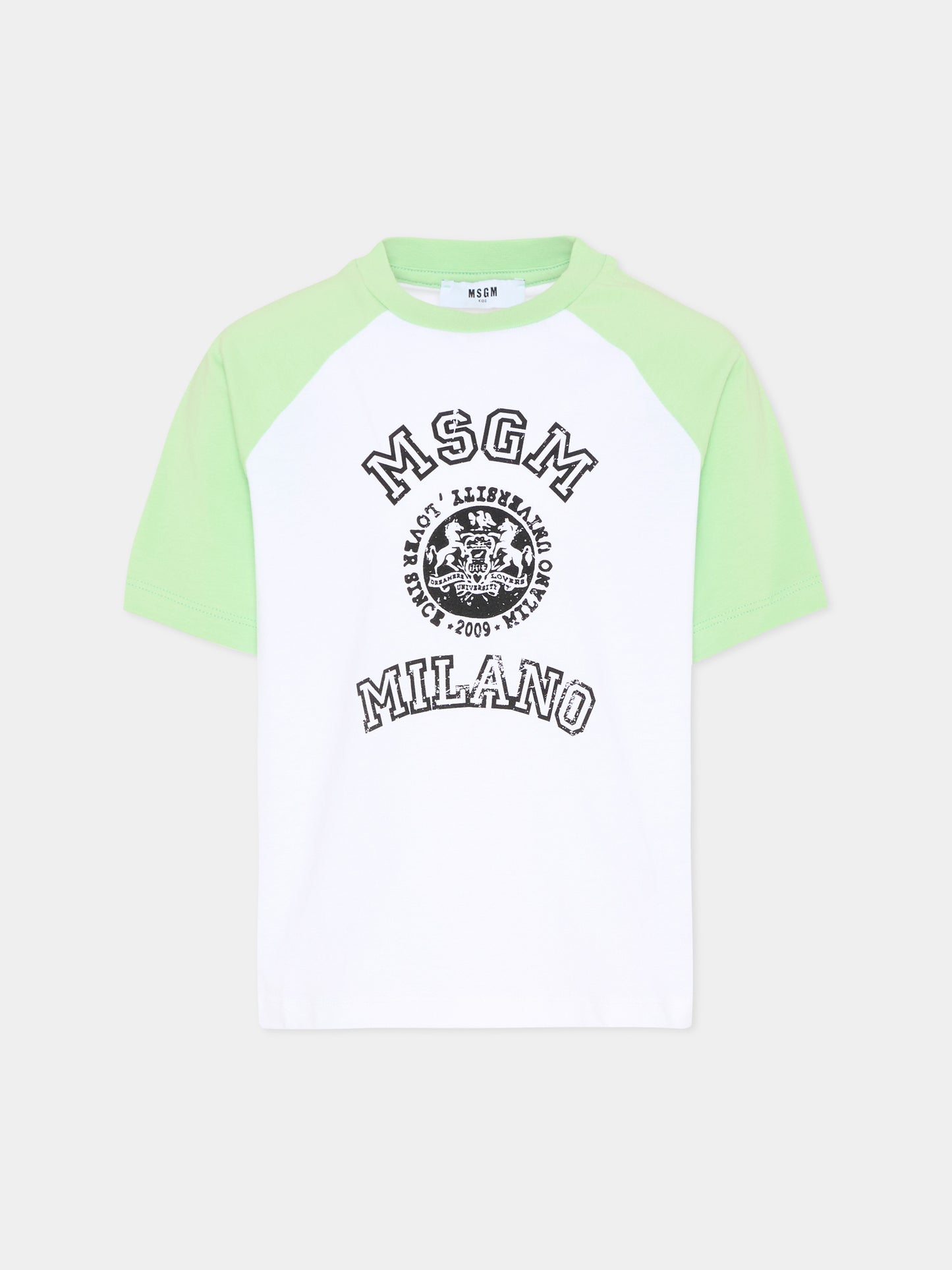 T-Shirt bianca per bambino con logo varsity,Msgm Kids,S6MSJBTH060 001/77