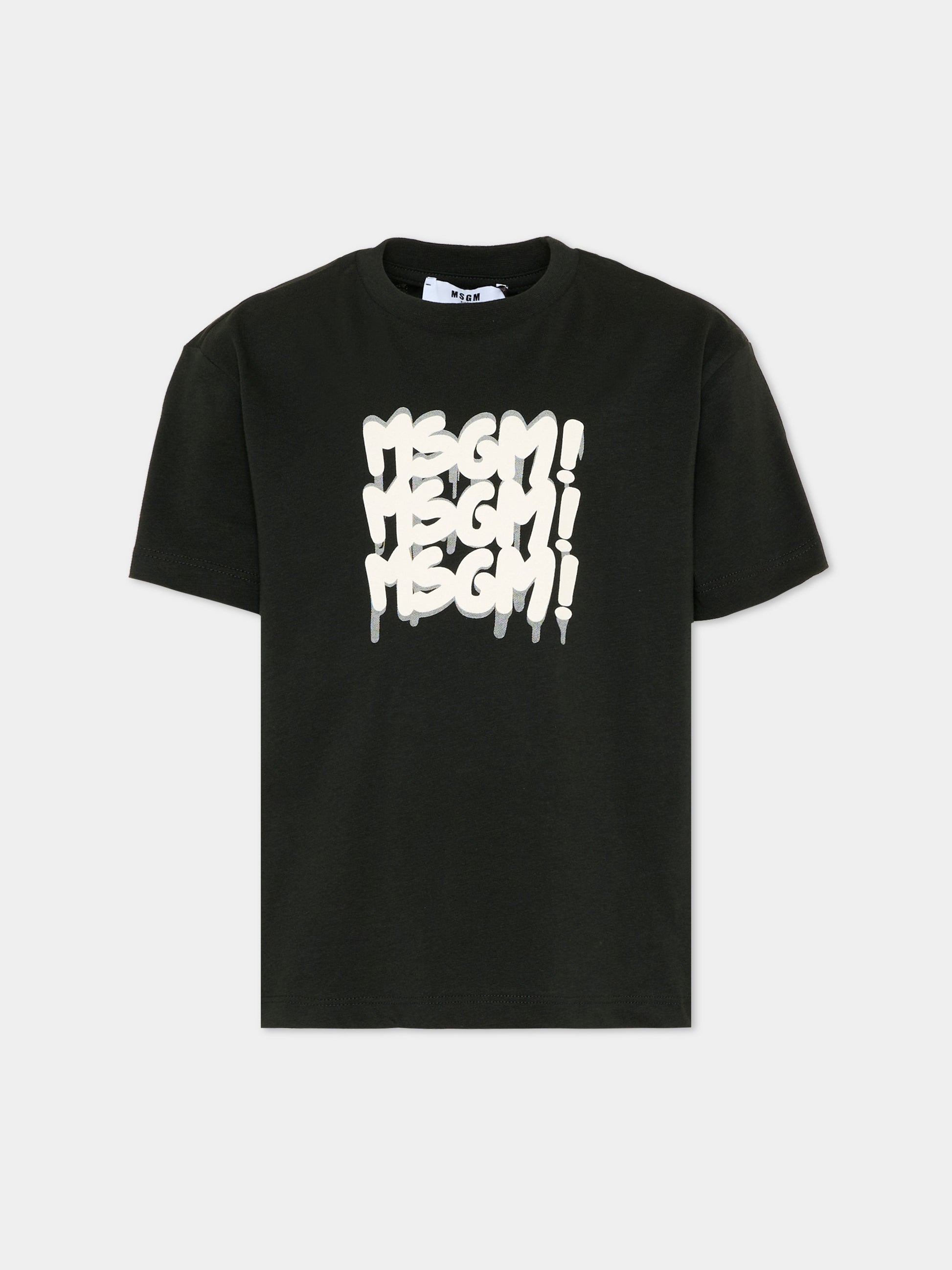 T-Shirt nera per bambino con logo,Msgm Kids,S6MSJBTH227 MS040