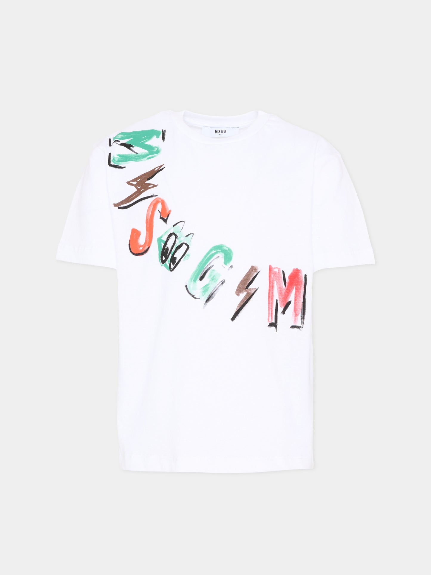 T-Shirt bianca per bambino con logo,Msgm Kids,S6MSJBTH239 001
