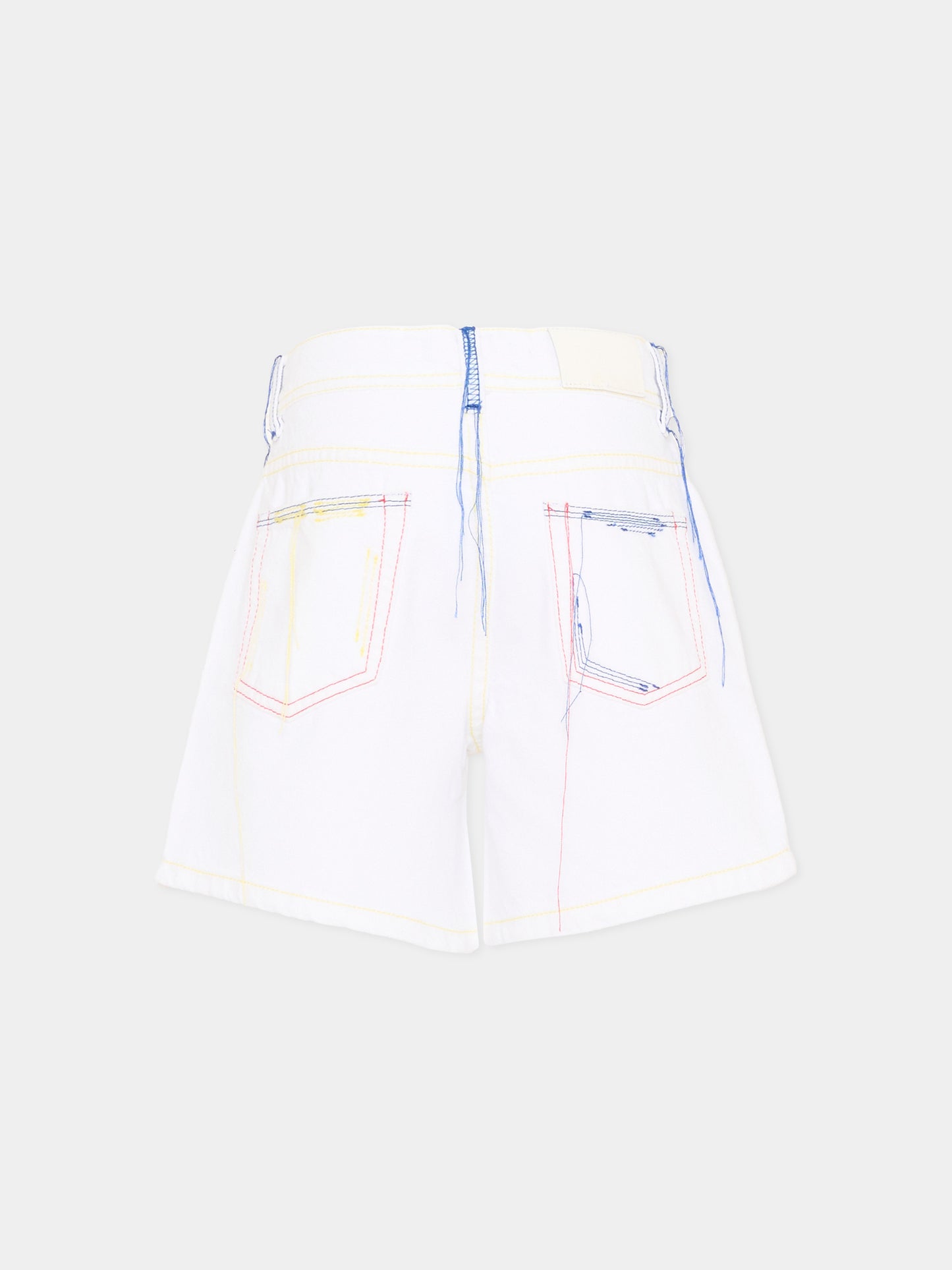 Shorts casual bianco per bambina con cuciture multicolor,Msgm Kids,S6MSJGSH041 001