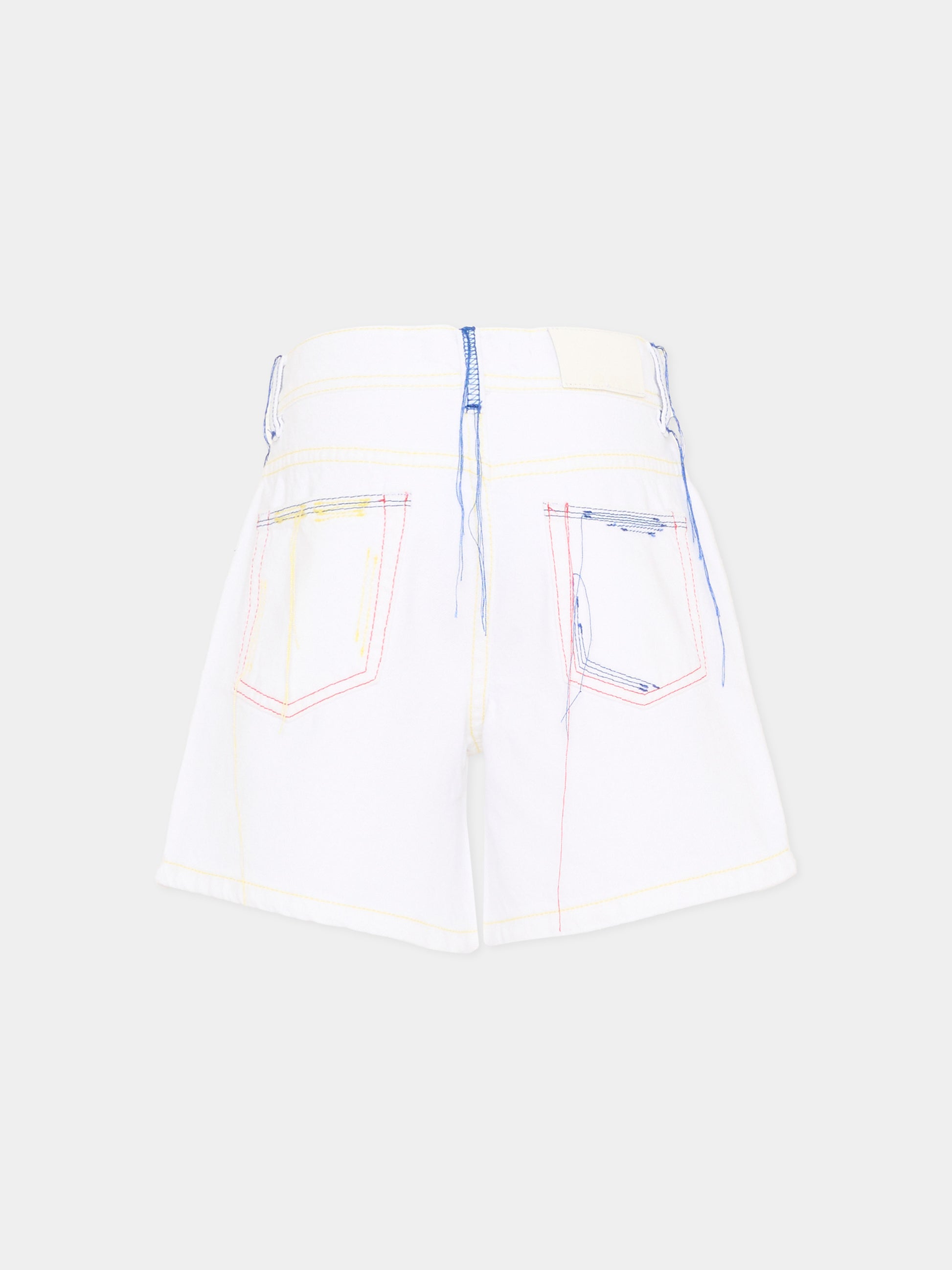 Shorts casual bianco per bambina con cuciture multicolor,Msgm Kids,S6MSJGSH041 001