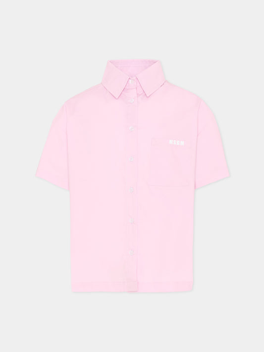 Camicia rosa per bambina con logo,Msgm Kids,S6MSJGSI163 MS070
