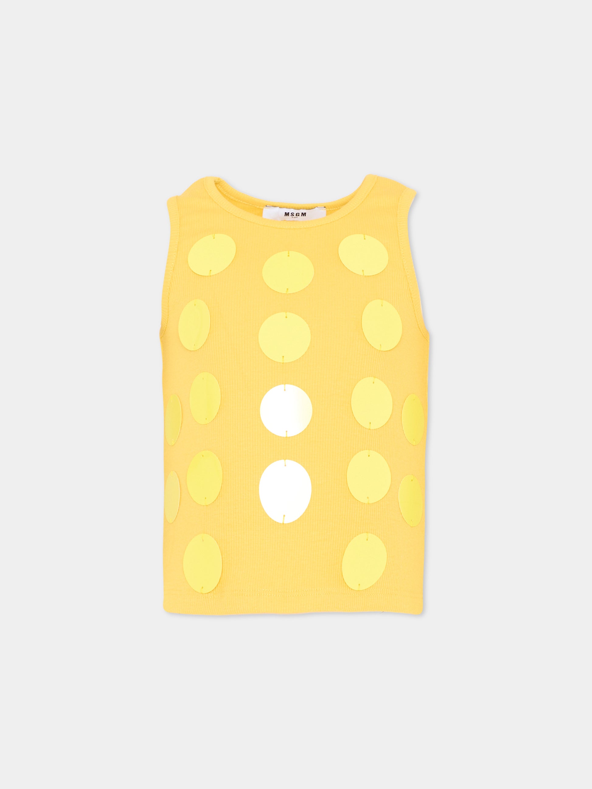Canotta gialla per bambina con paillettes,Msgm Kids,S6MSJGTA100 MS009