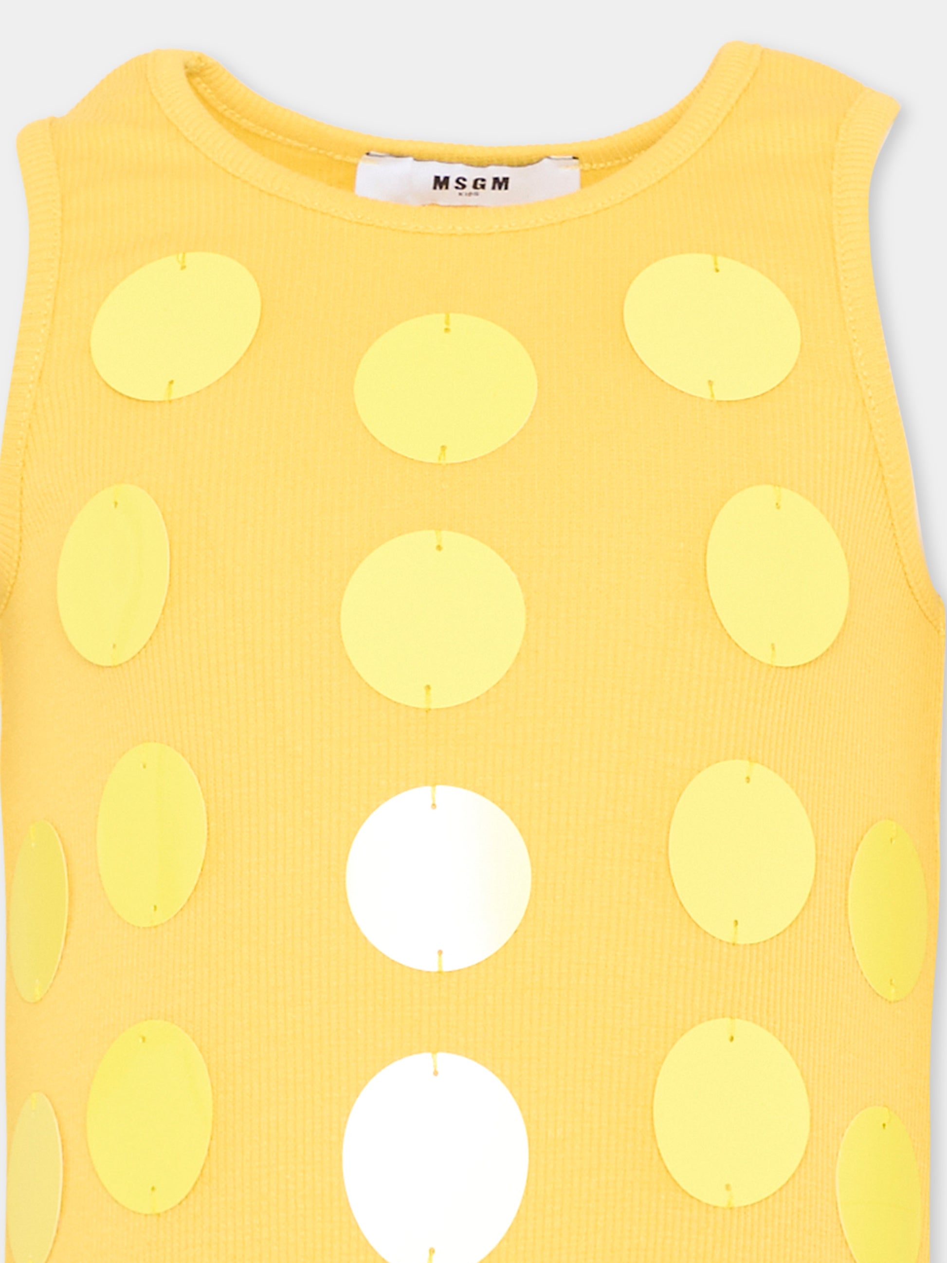 Canotta gialla per bambina con paillettes,Msgm Kids,S6MSJGTA100 MS009