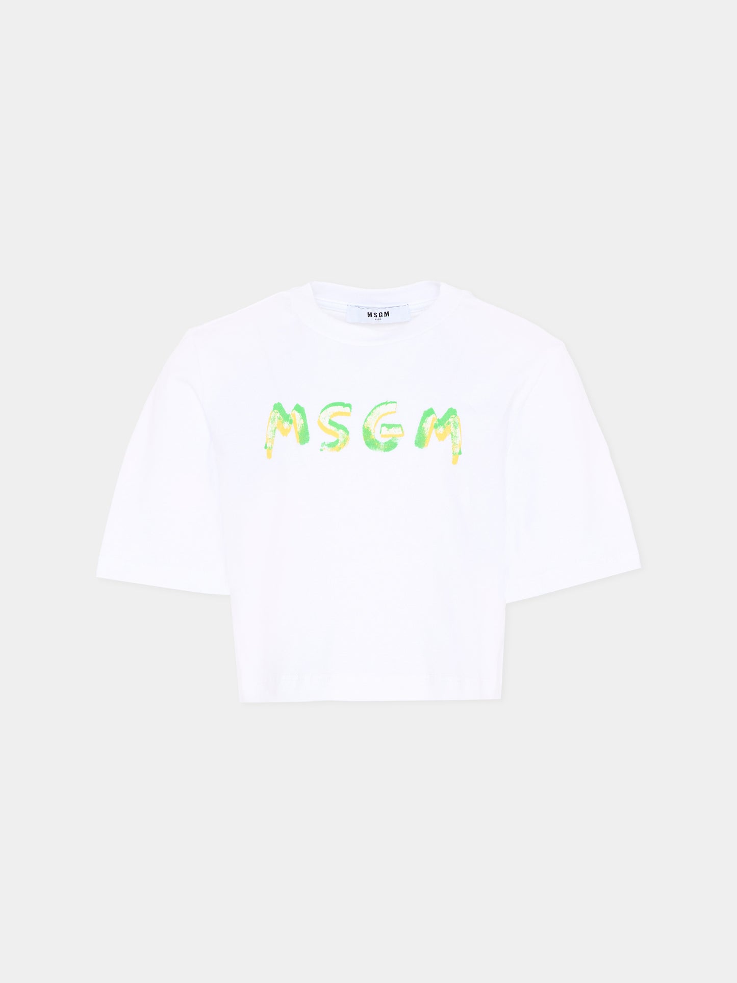 T-Shirt bianca per bambina con logo,Msgm Kids,S6MSJGTH002 001