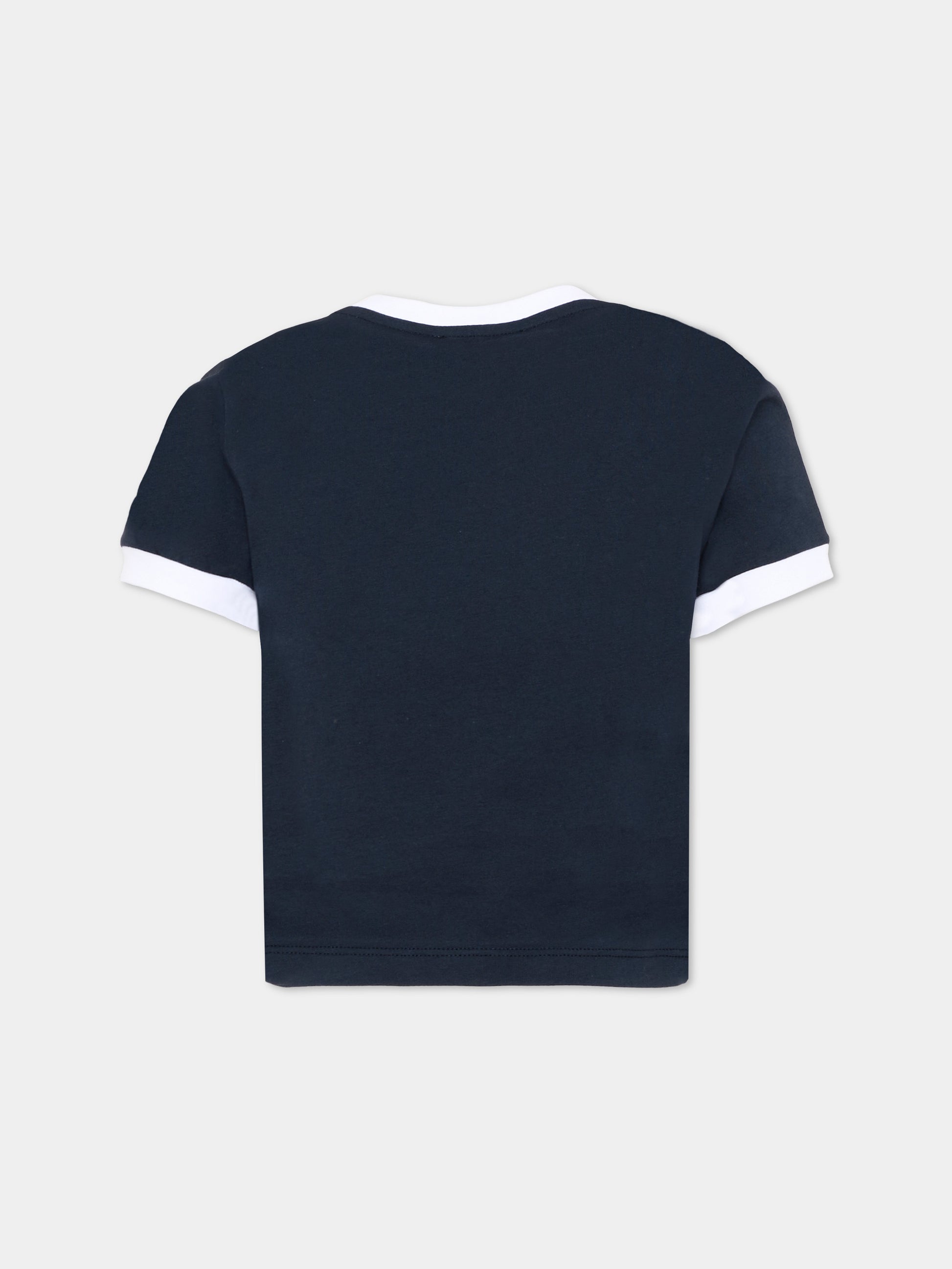 T-Shirt blu per bambina con stampa gatto,Msgm Kids,S6MSJGTH016 MS072