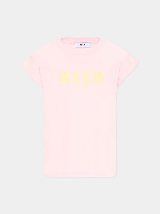T-Shirt rosa per bambina con logo,Msgm Kids,S6MSJGTH070 MS076