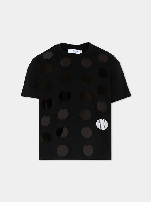 T-Shirt nera per bambina con paillettes,Msgm Kids,S6MSJGTH099 110