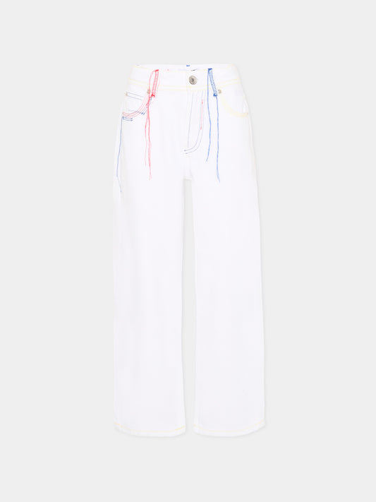 Jeans bianco per bambini con cuciture colorate,Msgm Kids,S6MSJUDP043 001