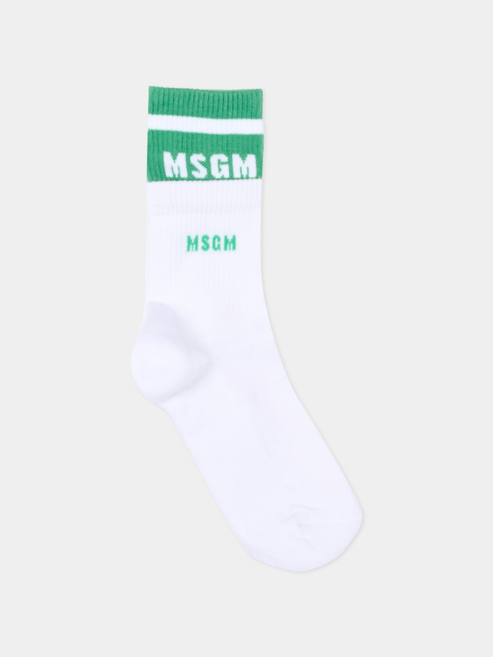 Calzini bianchi per bambini con logo,Msgm Kids,S6MSJUSO231 001/81