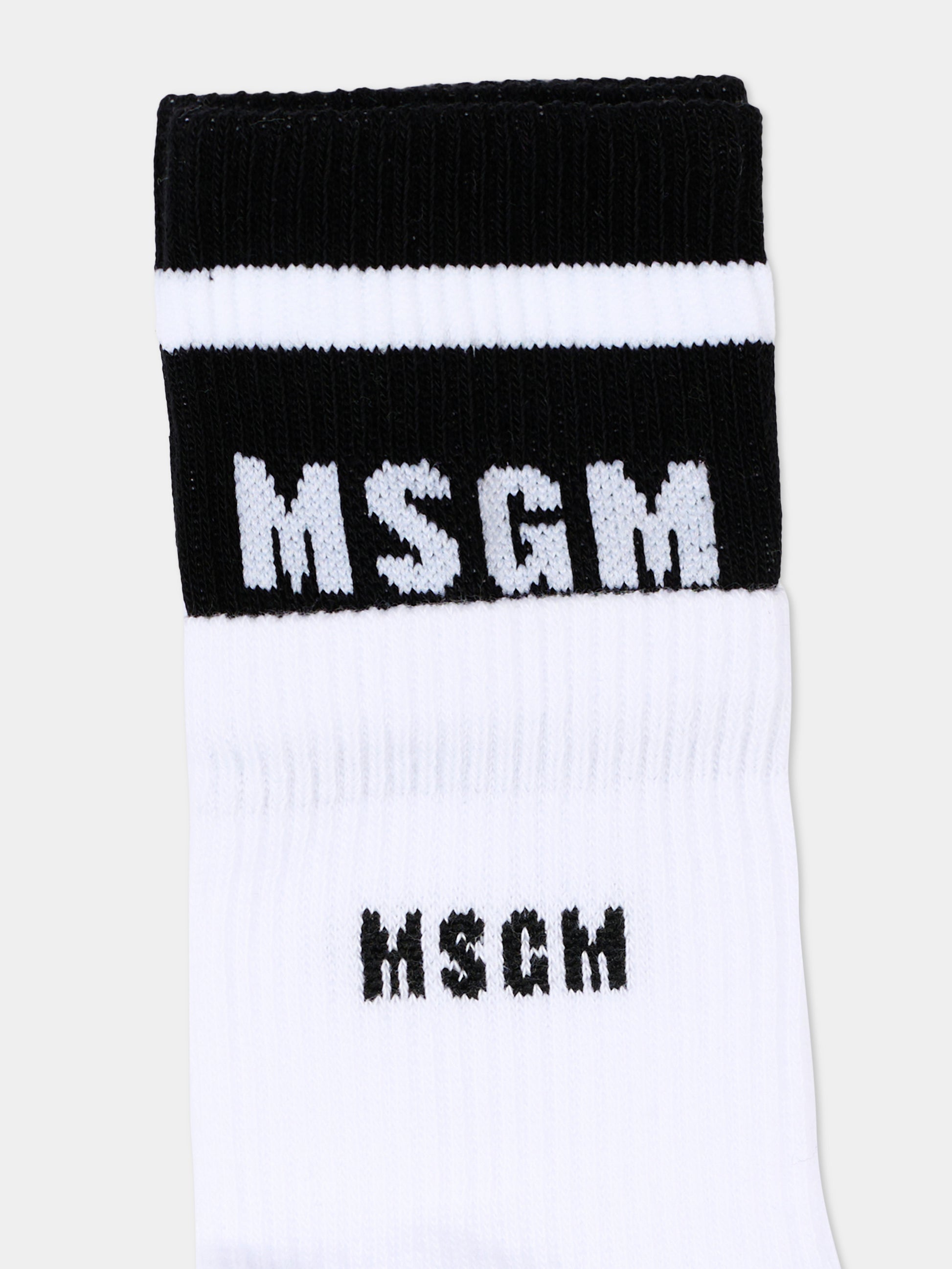 Calzini bianchi per bambini con logo,Msgm Kids,S6MSJUSO231 001/01