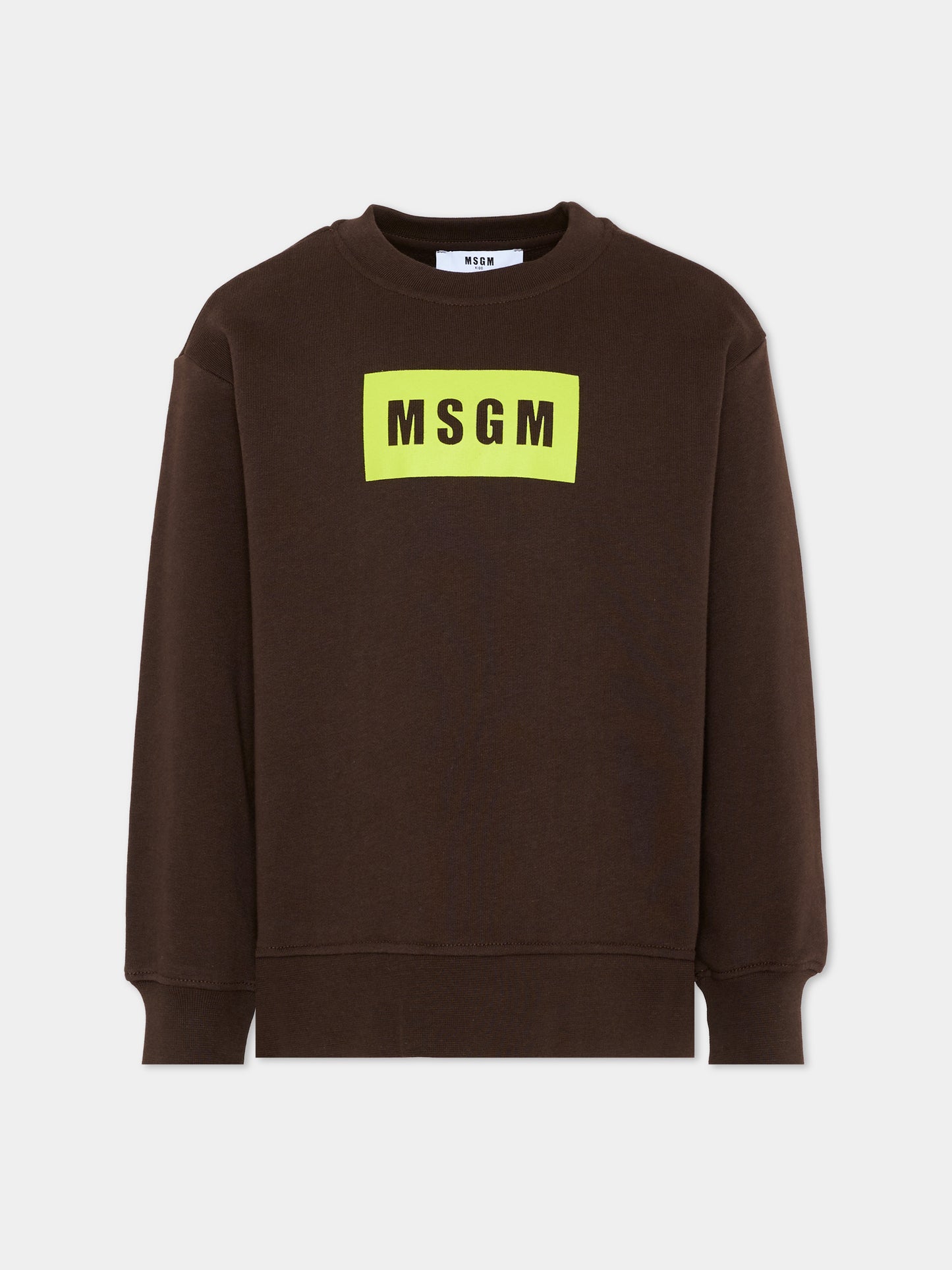 Felpa marrone per bambini con logo box,Msgm Kids,S6MSJUSW009 943