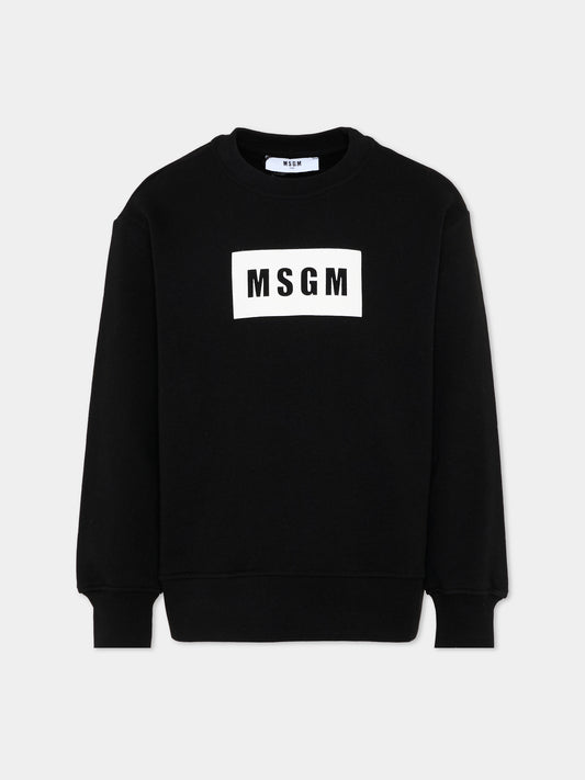 Felpa nera per bambini con logo box,Msgm Kids,S6MSJUSW009 110