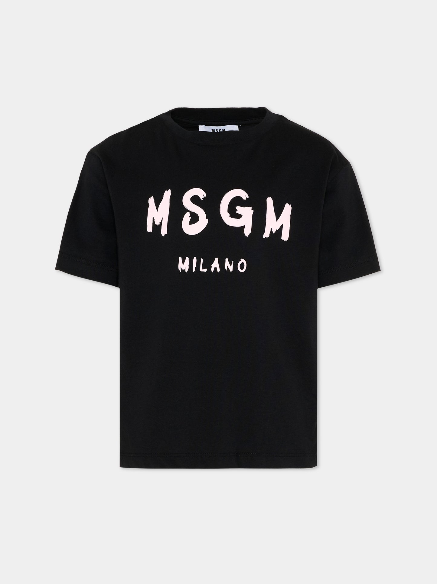 T-Shirt nera per bambina con logo,Msgm Kids,S6MSJUTH001 110/88