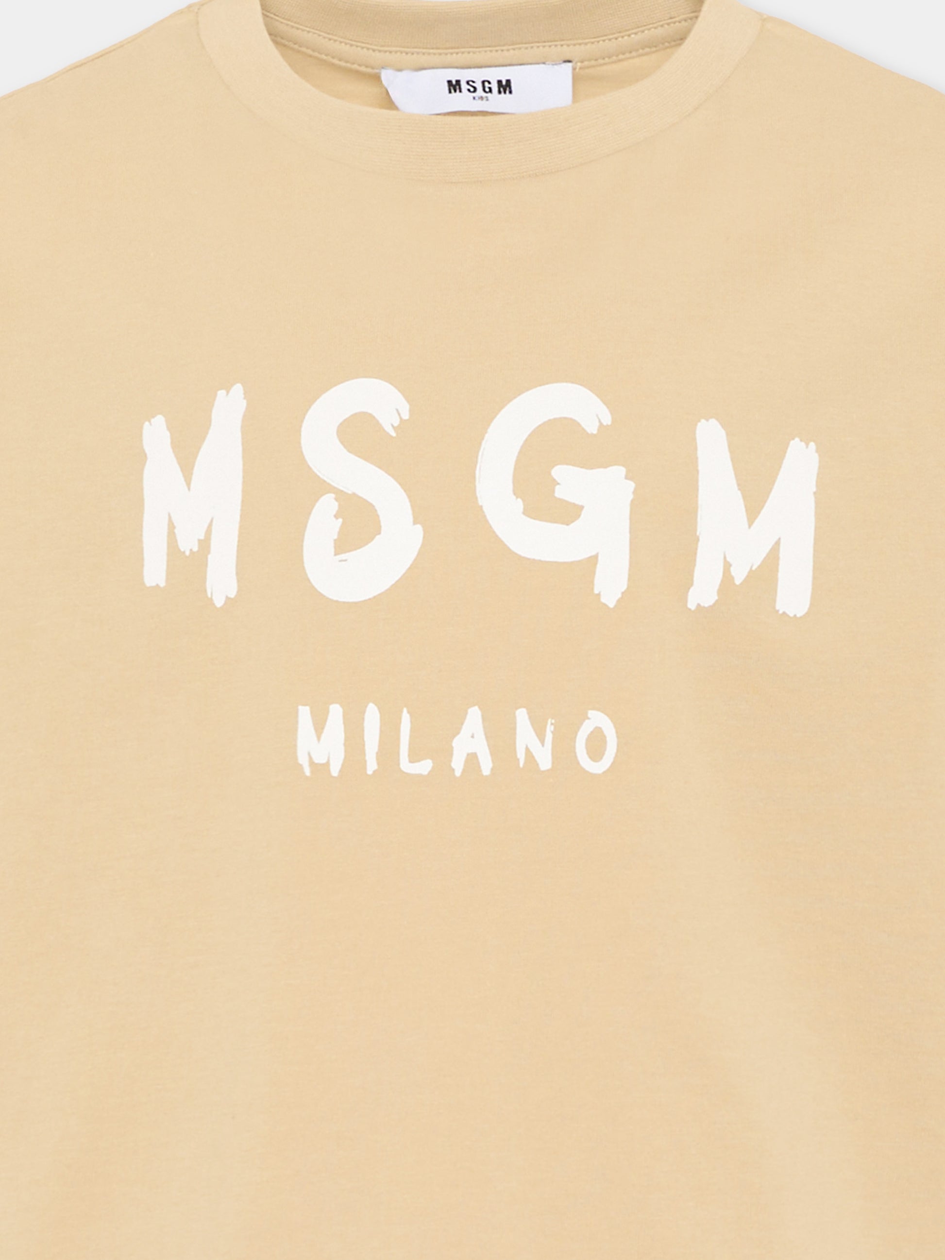 T-Shirt beige per bambini con logo,Msgm Kids,S6MSJUTH001 092