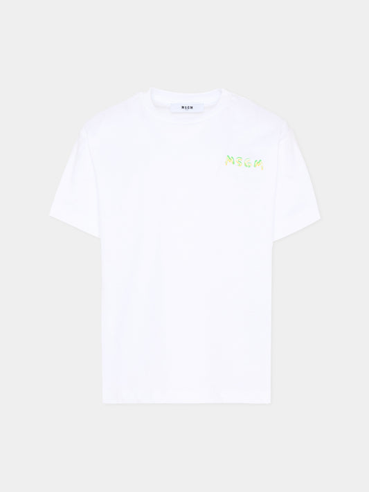 T-Shirt bianca per bambini con logo,Msgm Kids,S6MSJUTH003 001