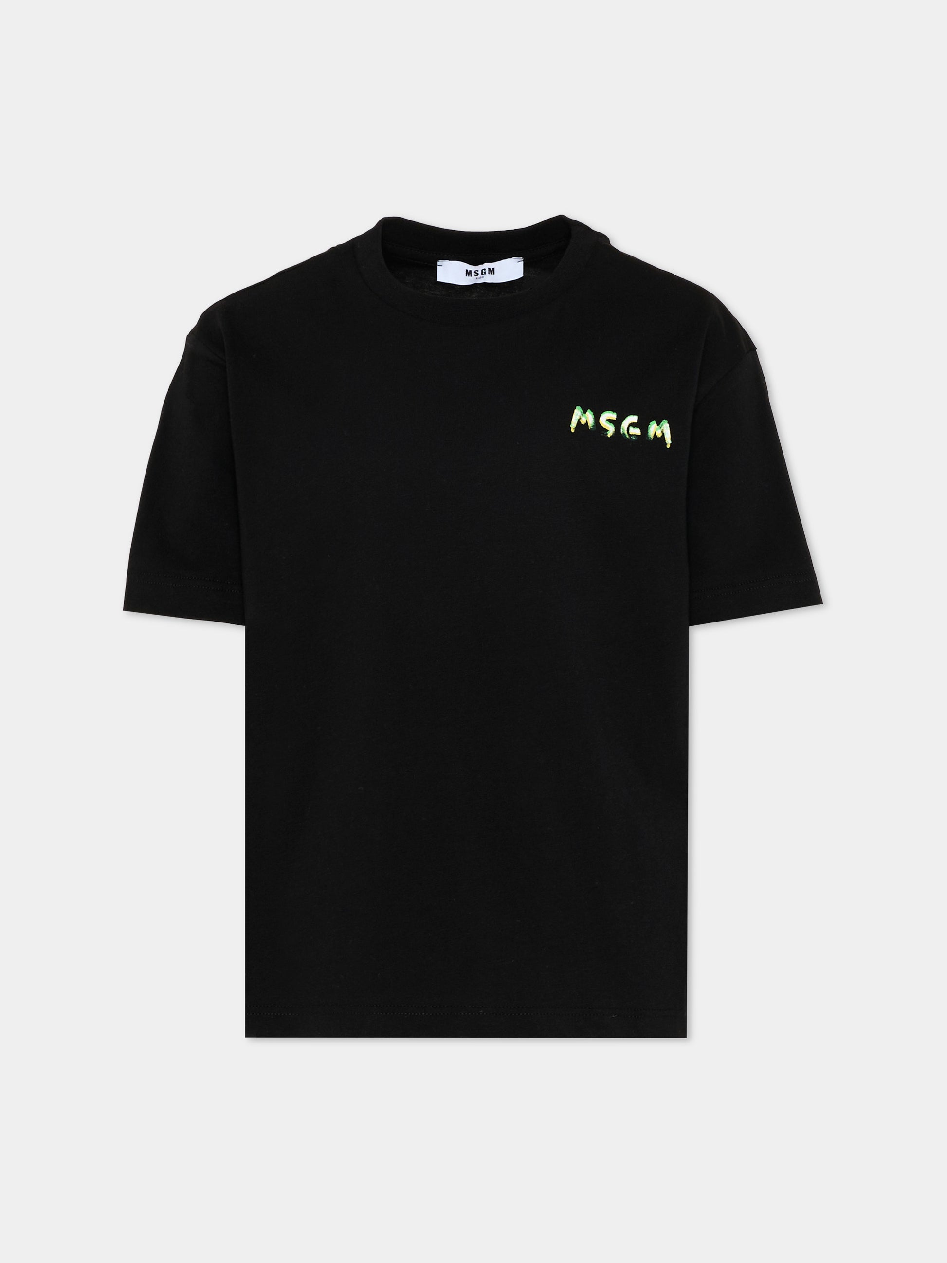 T-Shirt nera per bambini con logo,Msgm Kids,S6MSJUTH003 110
