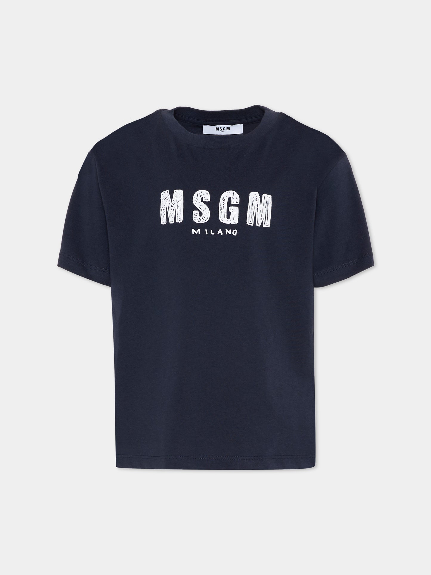 T-Shirt blu per bambini con logo,Msgm Kids,S6MSJUTH004 MS072