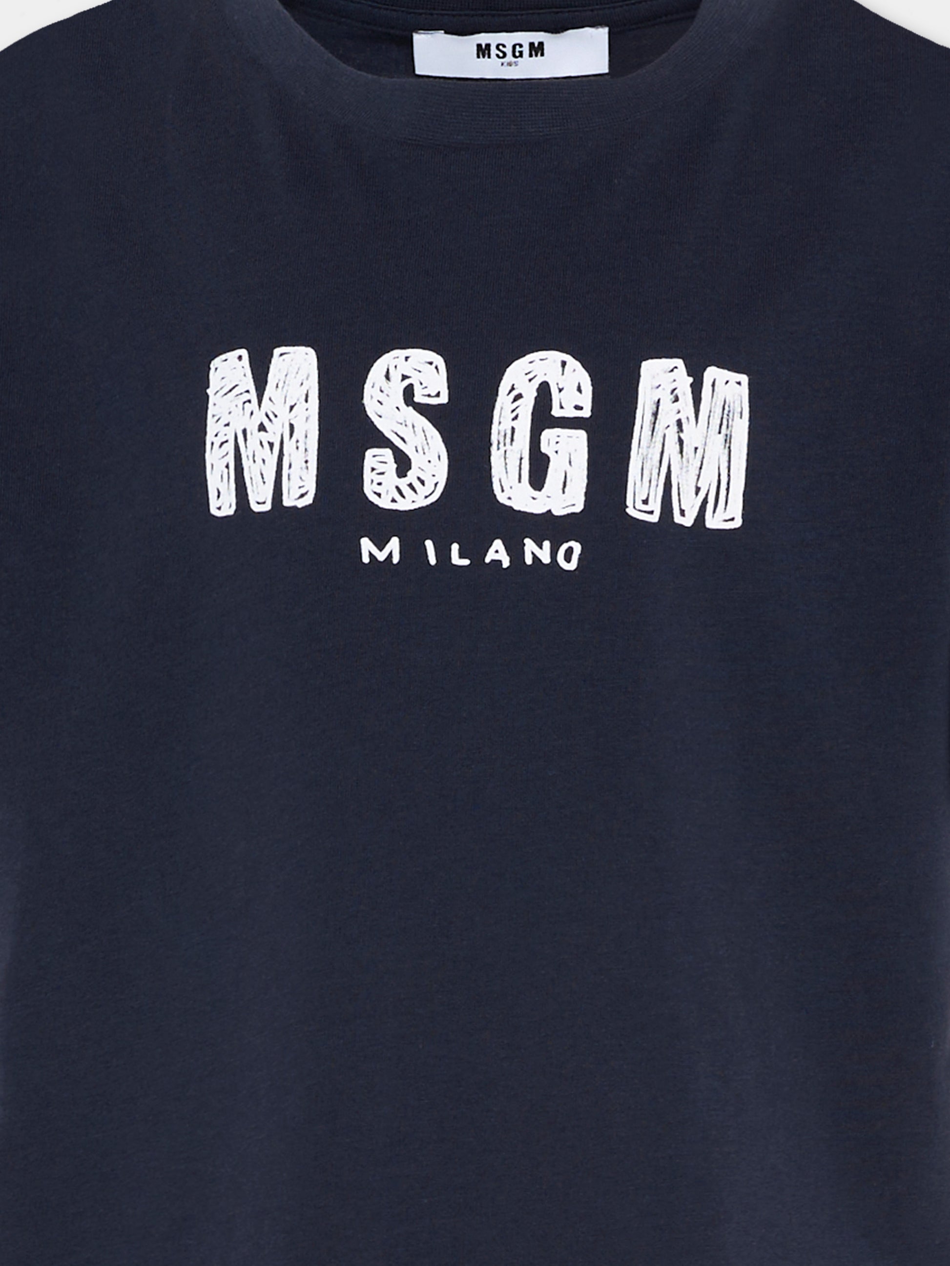 T-Shirt blu per bambini con logo,Msgm Kids,S6MSJUTH004 MS072