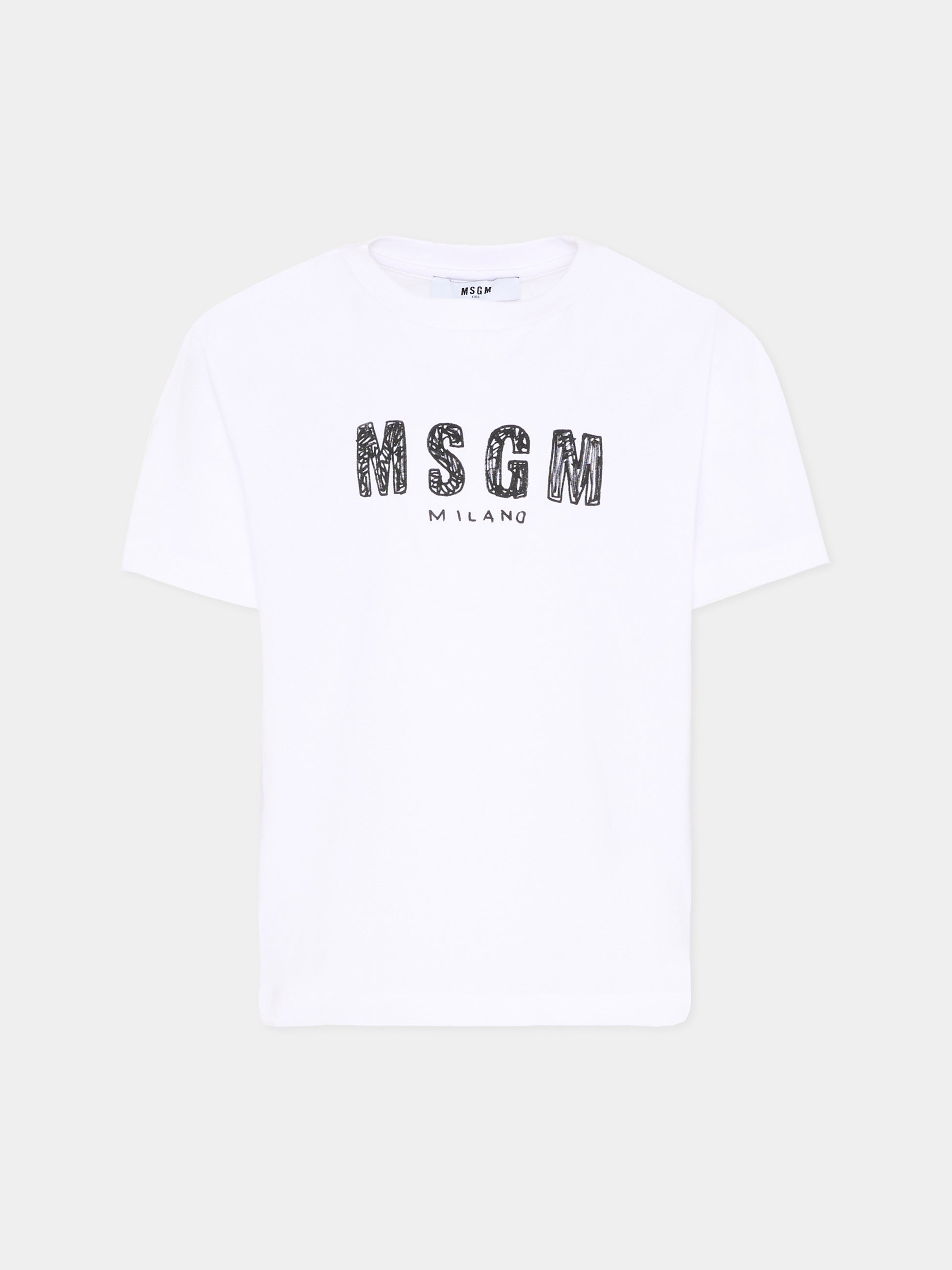 T-Shirt bianca per bambini con logo,Msgm Kids,S6MSJUTH004 001
