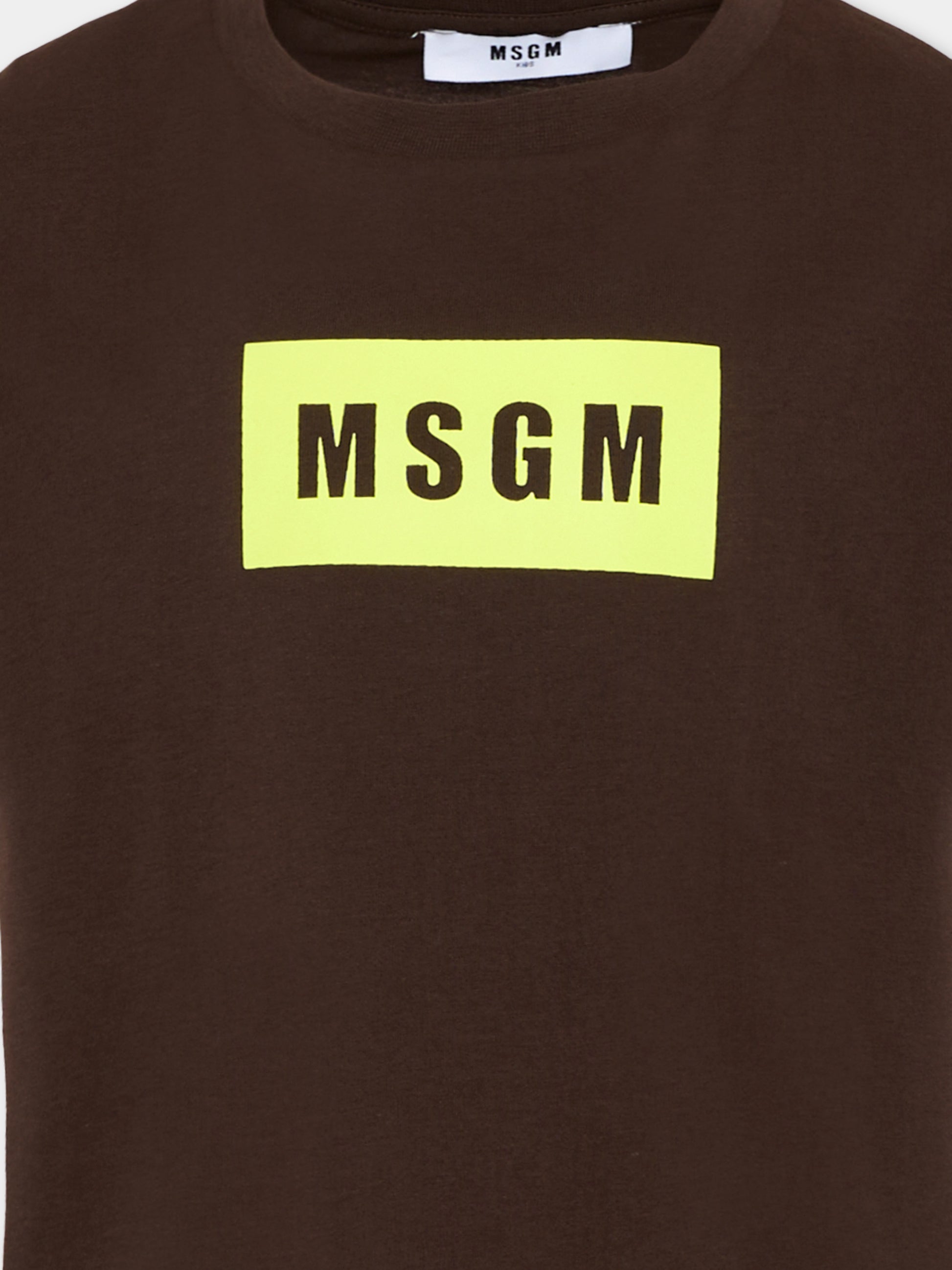 T-Shirt marrone per bambini con logo,Msgm Kids,S6MSJUTH005 943