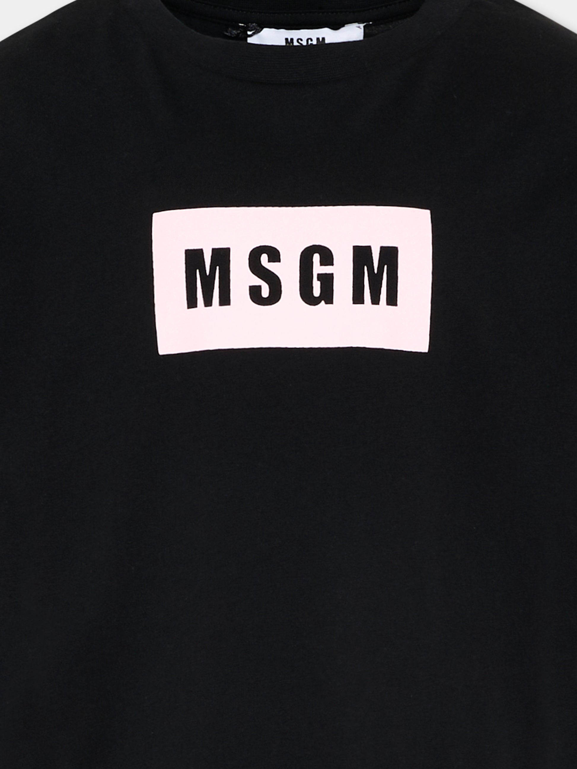 T-Shirt nera per bambina con logo box,Msgm Kids,S6MSJUTH005 110/88